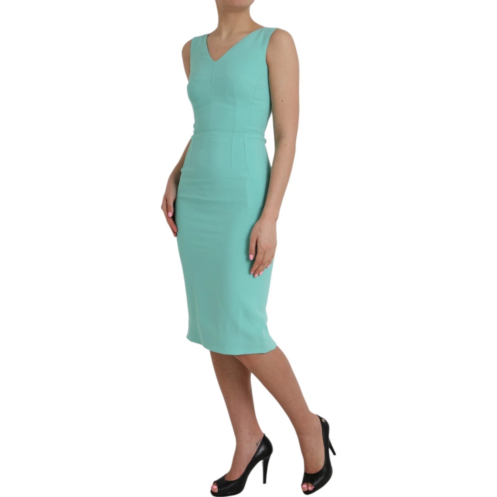 Robe midi sans manches en viscose verte de Dolce & Gabbana, coupe élégante et sophistiquée, pour femme.