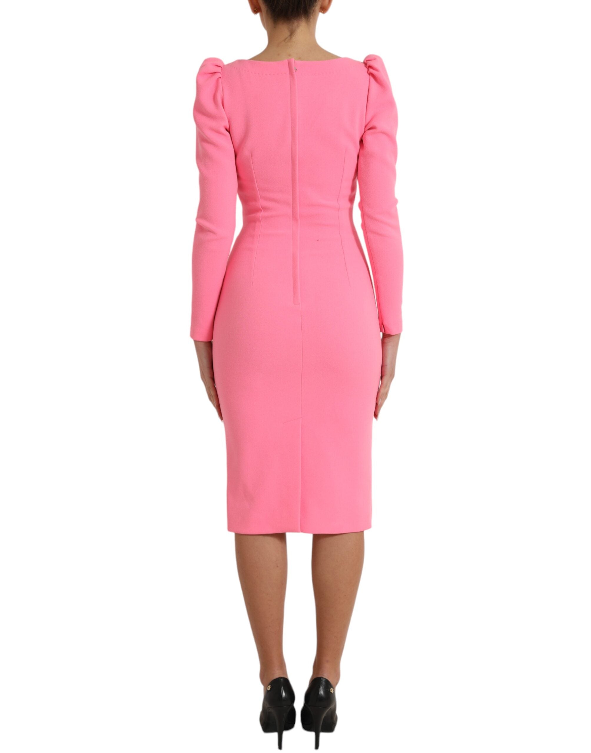 Robe midi en polyester rose Dolce & Gabbana à manches longues, coupe sheath élégante pour femme.