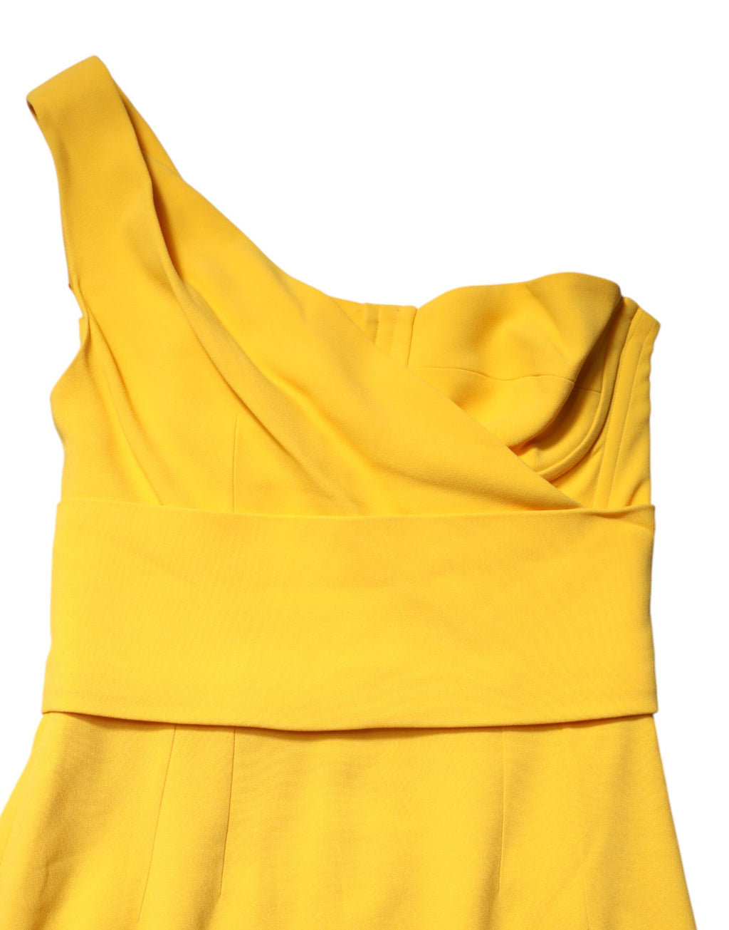 Robe jaune à une épaule Dolce & Gabbana, robe de soirée moulante avec fente latérale élégante et détails sophistiqués.