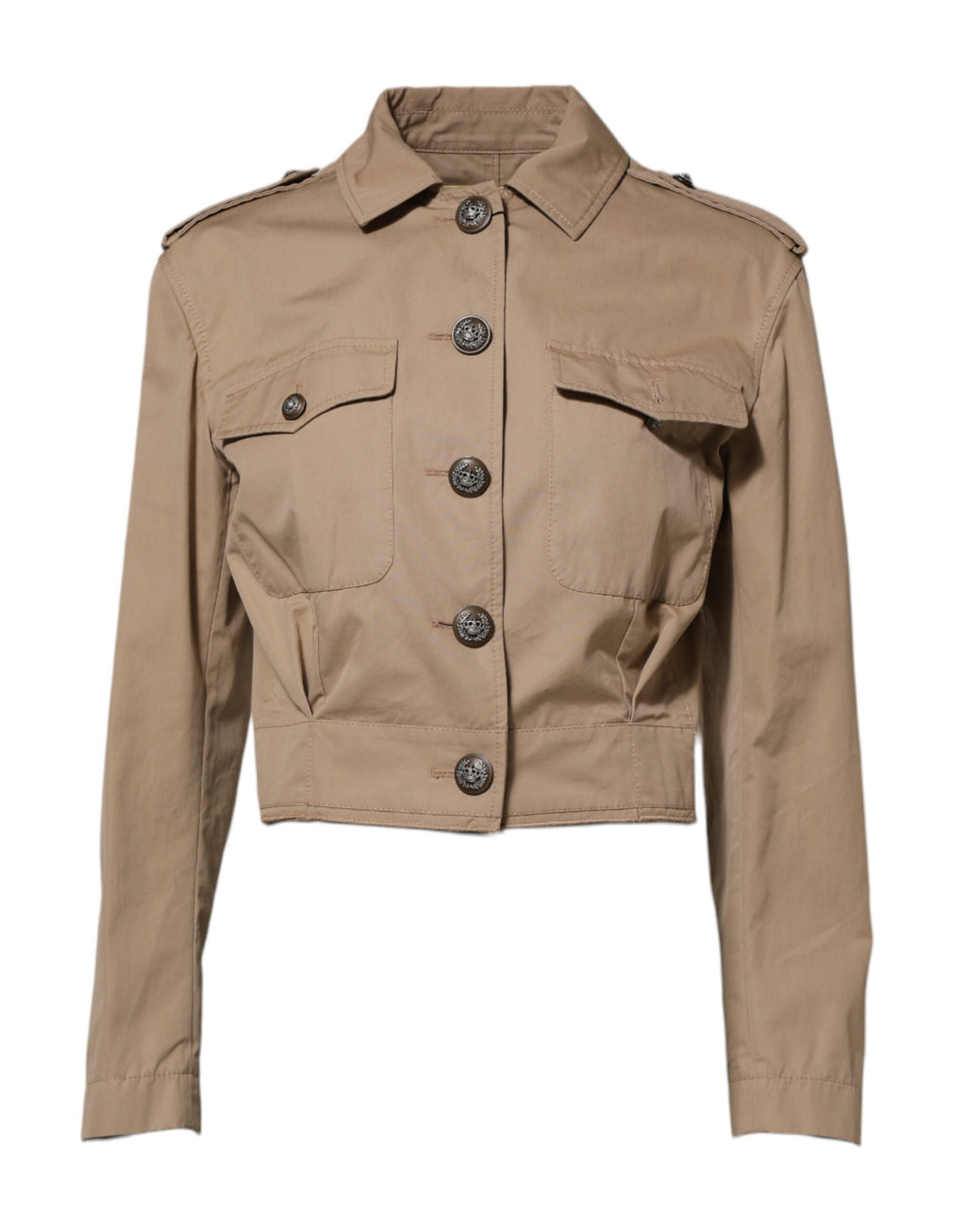 Veste courte beige en coton de la marque Dolce & Gabbana, boutonnée, ajustée, avec col et manches longues.