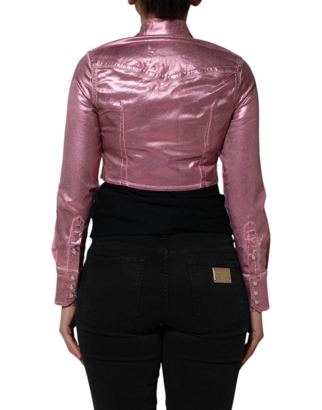 Veste courte en coton stretch rose de Dolce & Gabbana avec col, vue de face sur fond blanc.