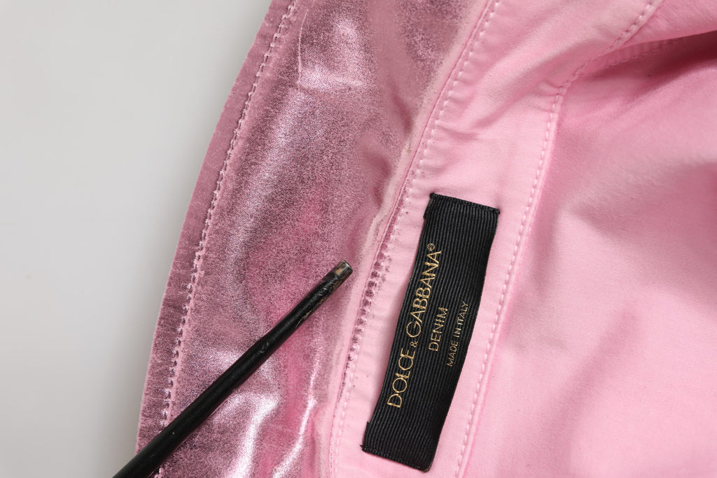 Veste courte en coton rose Dolce & Gabbana avec col, coupe ajustée et style tendance, affichée sur un fond neutre.