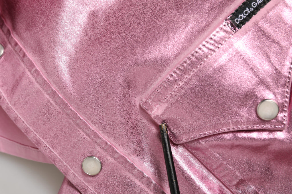 Veste courte en coton rose à col avec stretch de Dolce & Gabbana, vue de face.