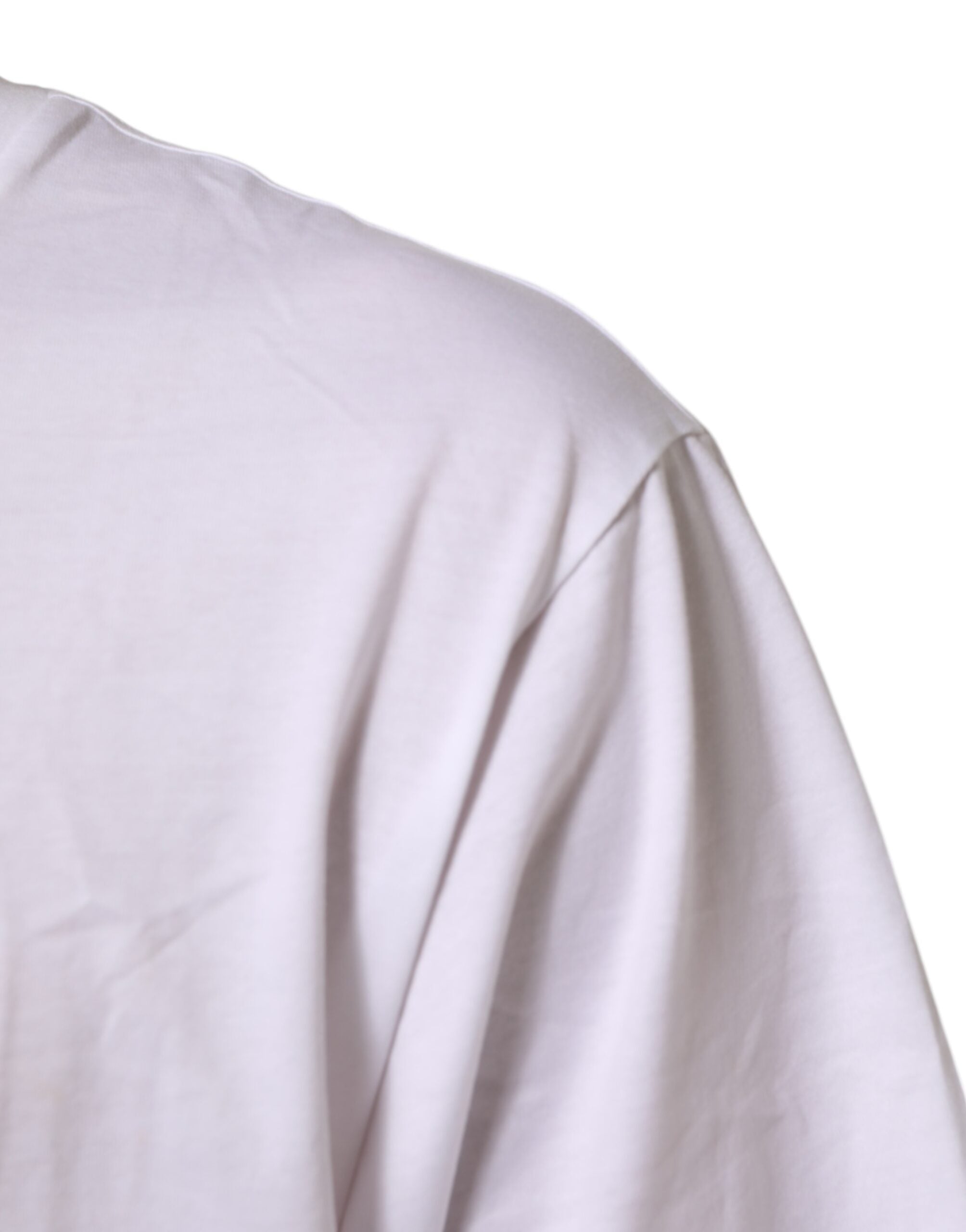 T-shirt homme blanc Dolce & Gabbana en coton avec logo imprimé, col rond, design moderne, visible sur l'image.