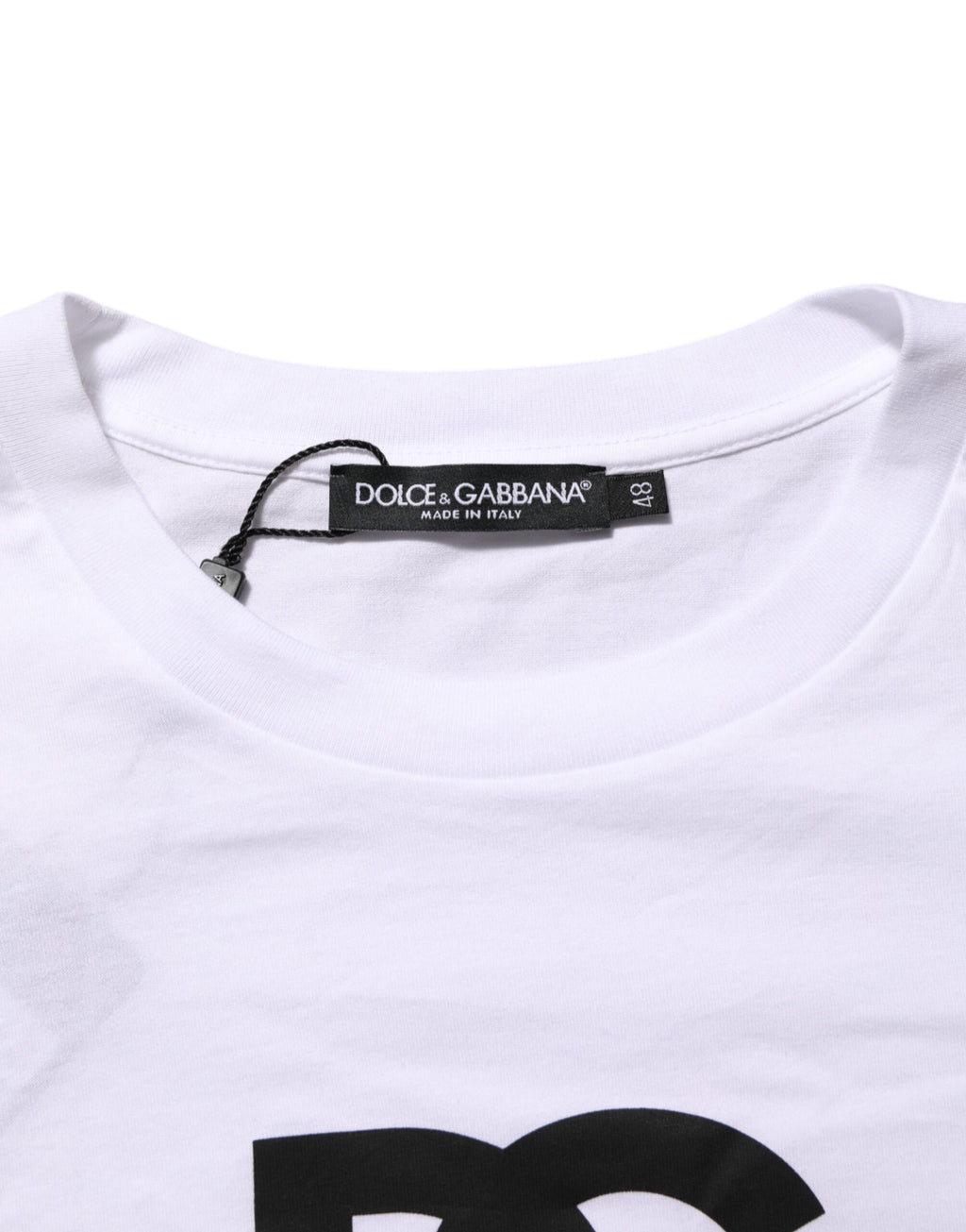 T-shirt homme en coton blanc Dolce & Gabbana avec logo imprimé et col rond, style décontracté et élégant.