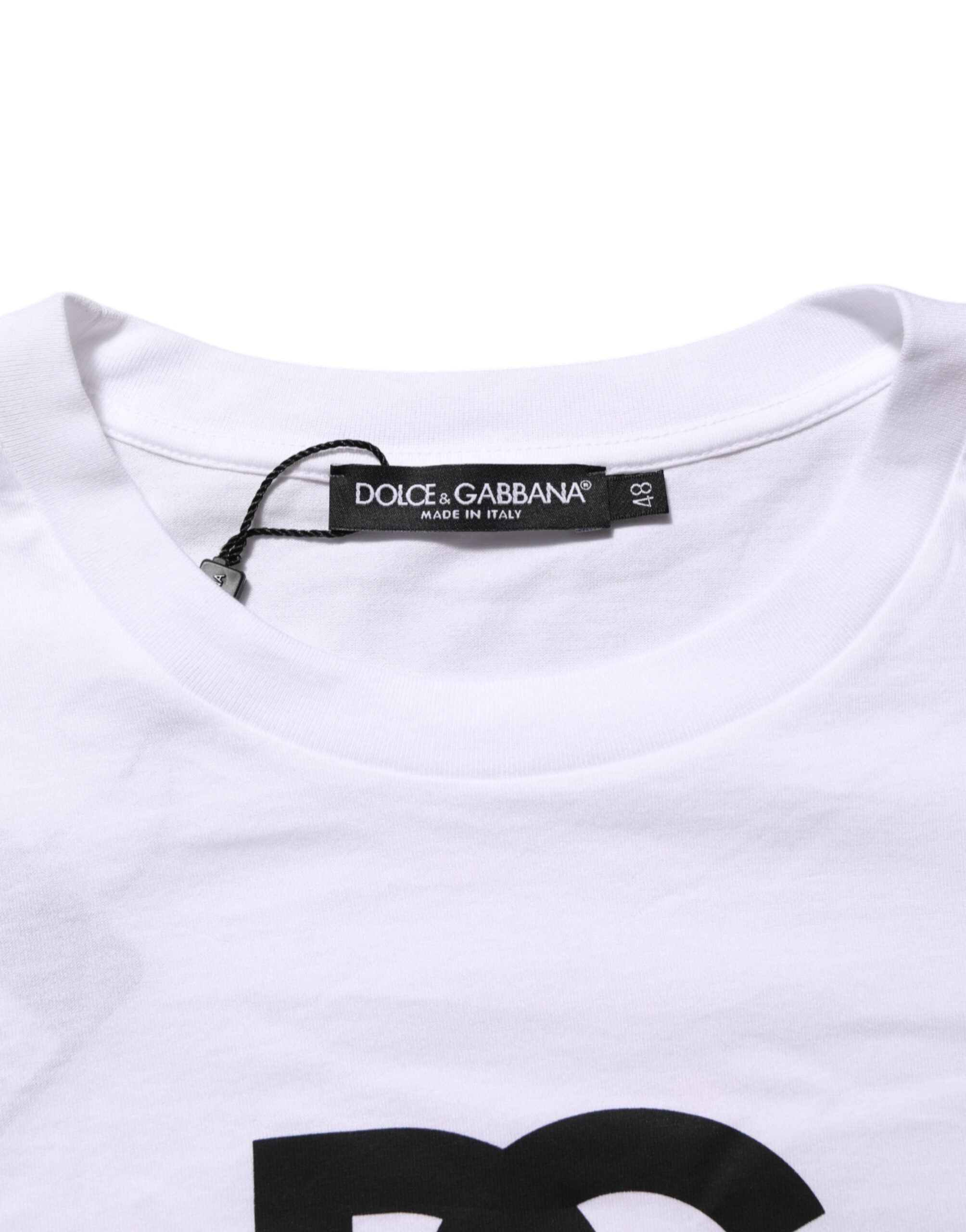 T-shirt homme en coton blanc Dolce & Gabbana avec logo imprimé et col rond, style décontracté et élégant.