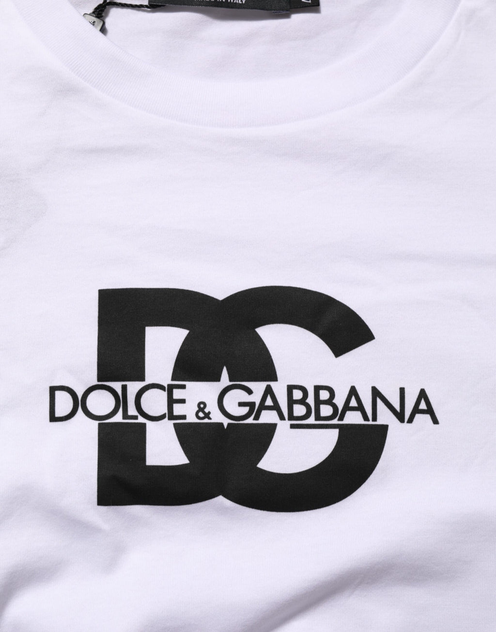 T-shirt homme blanc Dolce & Gabbana avec logo imprimé en coton à col rond, vue de face.