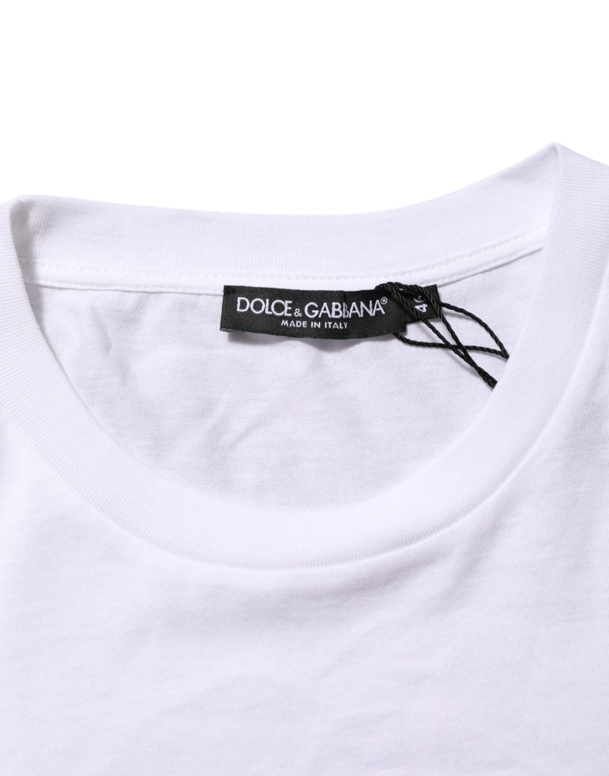 T-shirt blanc en coton pour homme Dolce & Gabbana avec logo imprimé, col rond, style décontracté.