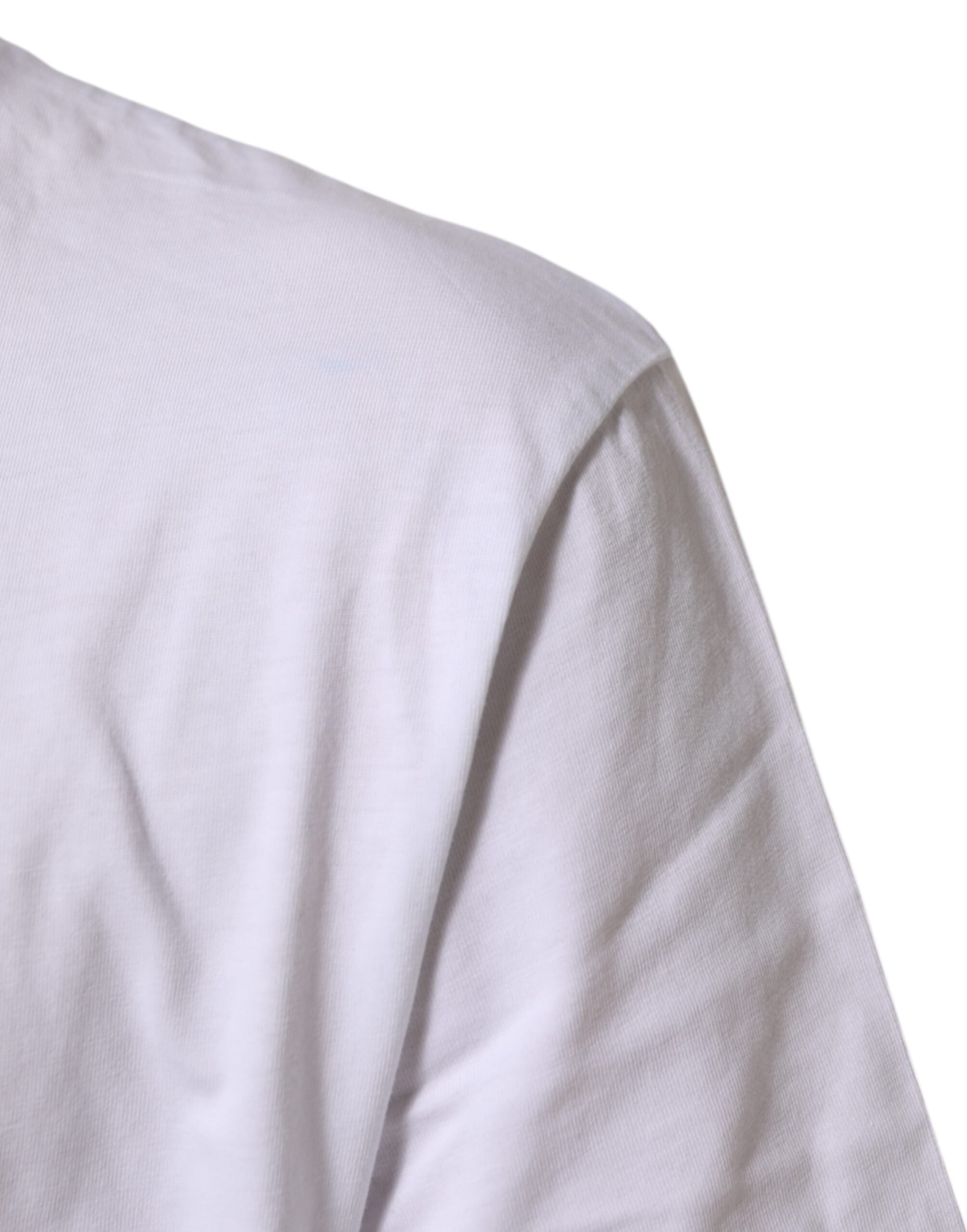 T-shirt blanc en coton Dolce & Gabbana avec logo imprimé, col ras du cou, vue de face.