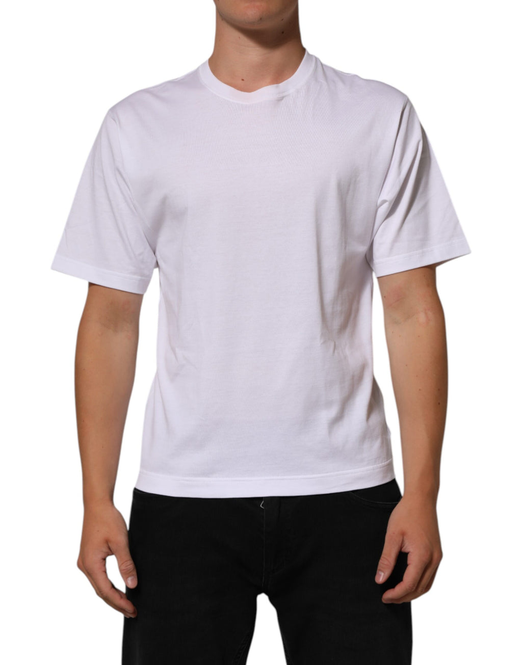 T-shirt homme en coton blanc Dolce & Gabbana avec imprimé d'ange au col rond, style décontracté et moderne.