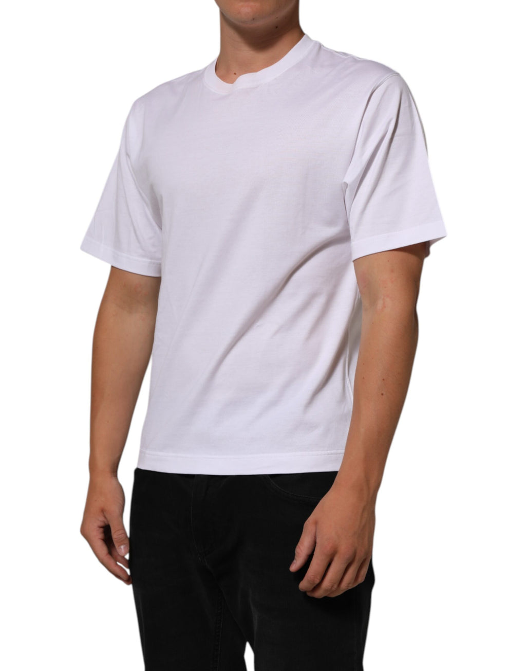 T-shirt homme blanc Dolce & Gabbana en coton avec imprimé d'ange, col rond, style décontracté.
