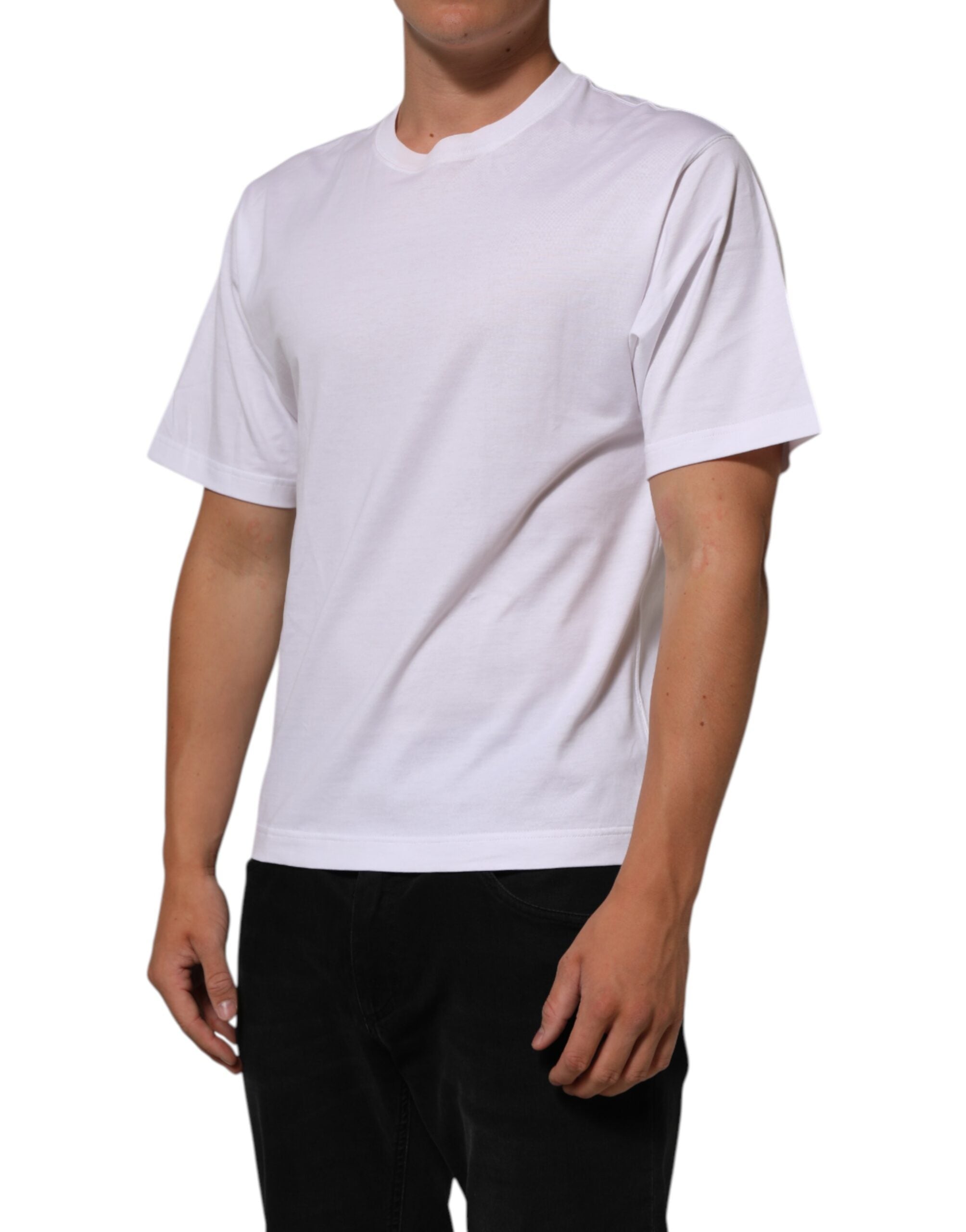 T-shirt homme blanc Dolce & Gabbana en coton avec imprimé d'ange, col rond, style décontracté.