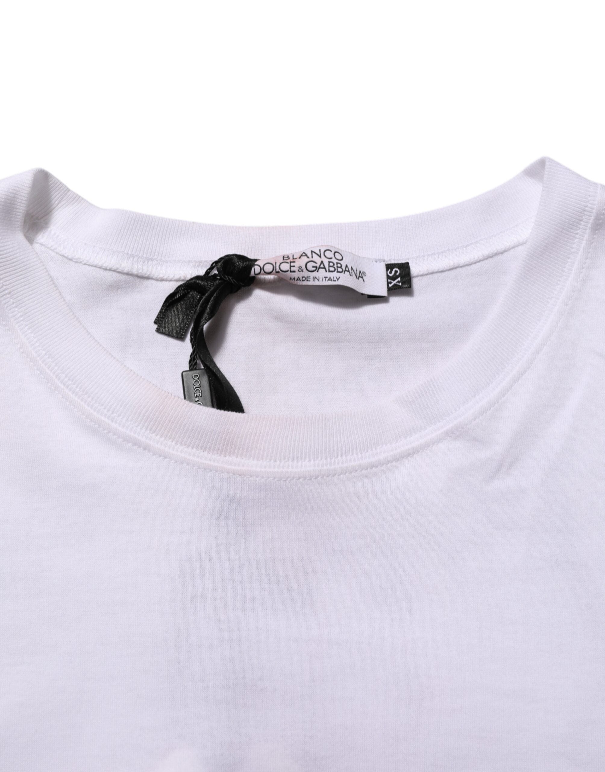 T-shirt blanc en coton pour homme Dolce & Gabbana avec imprimé d'ange, col rond, style casual et moderne.