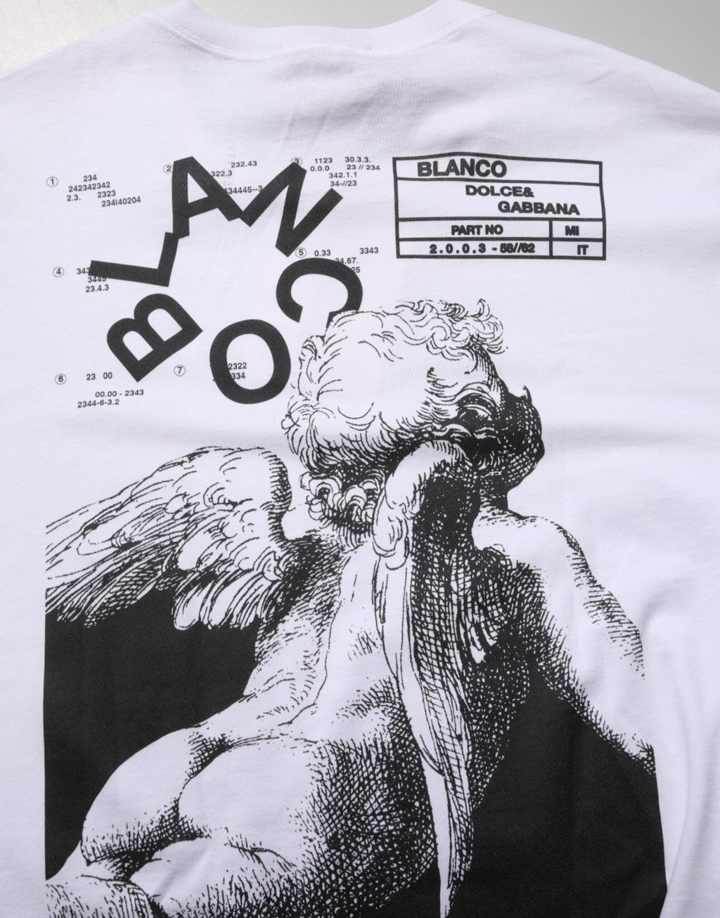 T-shirt blanc pour homme Dolce & Gabbana avec imprimé d'ange en coton à col rond, style décontracté et élégant.