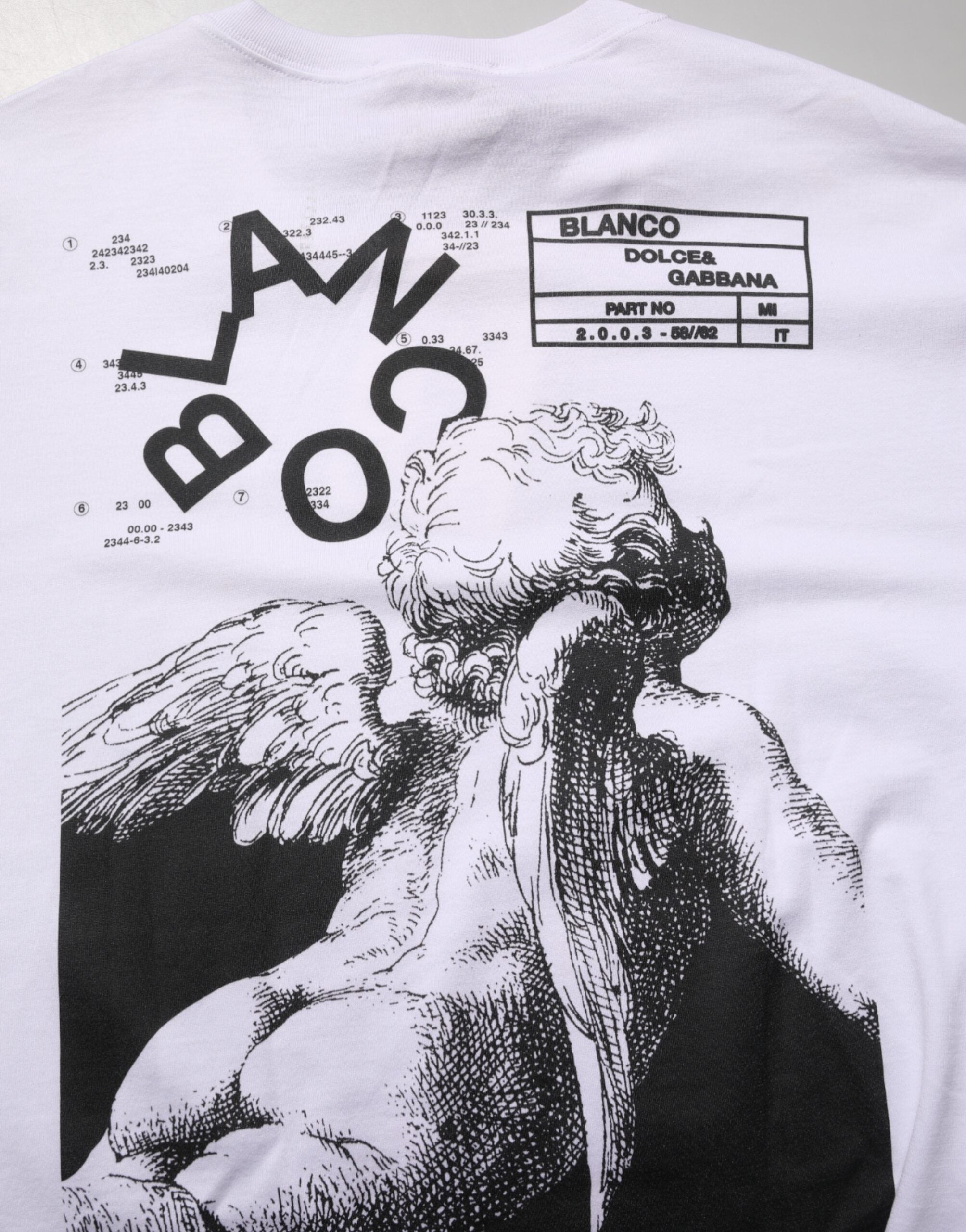 T-shirt blanc pour homme Dolce & Gabbana avec imprimé d'ange en coton à col rond, style décontracté et élégant.