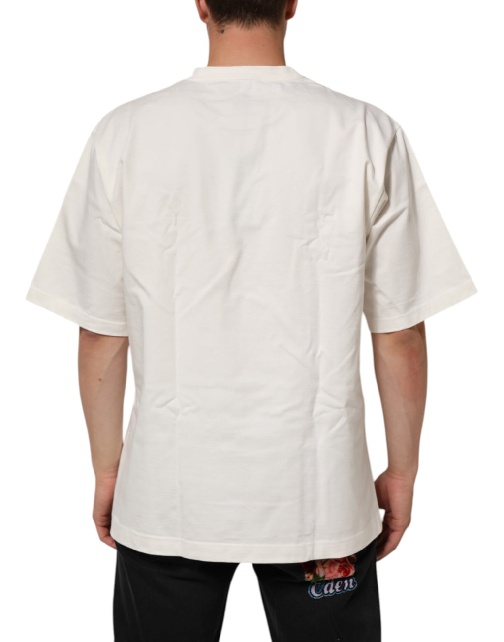 T-shirt blanc pour homme Dolce & Gabbana en coton avec logo imprimé, col rond et style décontracté.