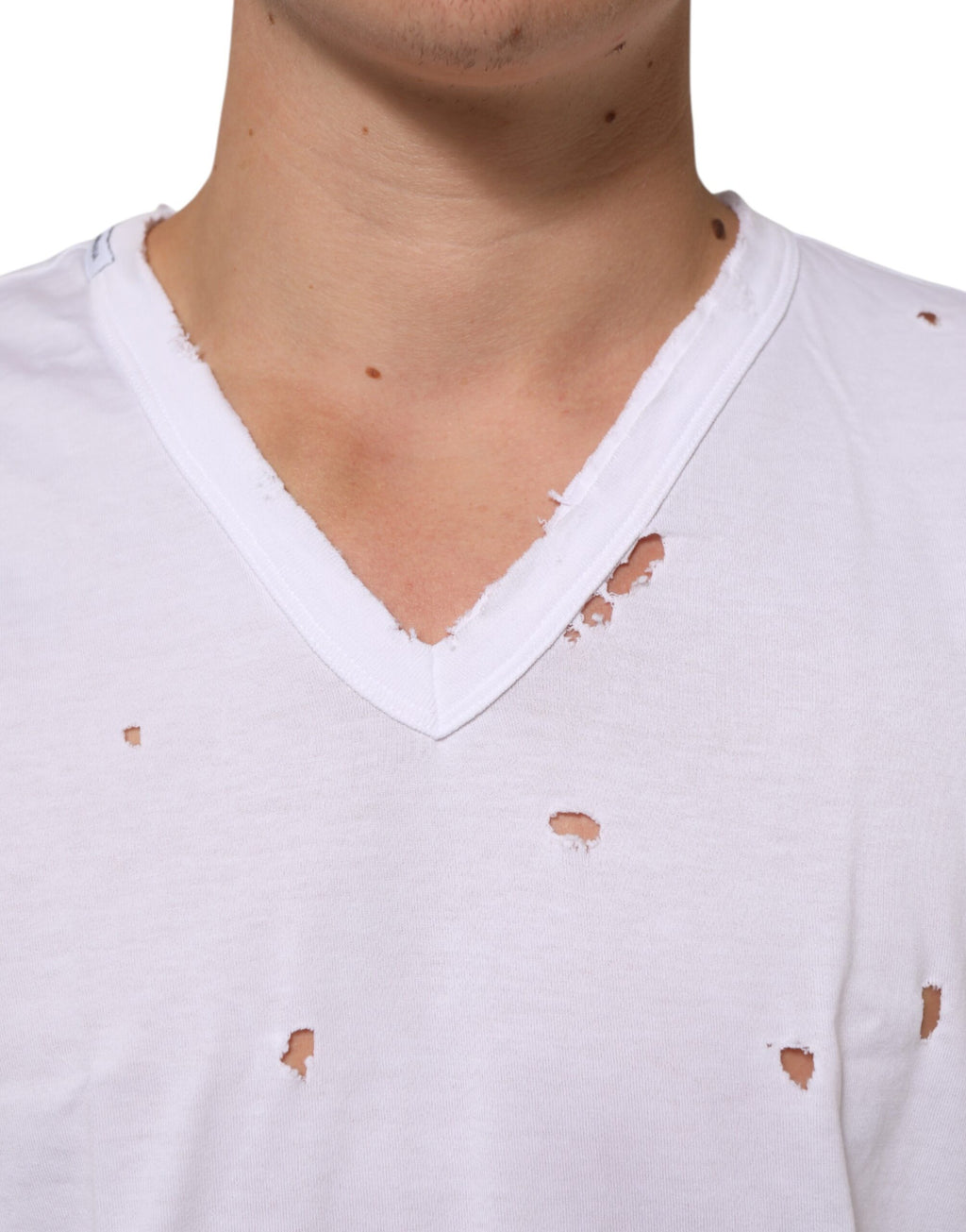 T-shirt blanc pour homme Dolce & Gabbana en coton délavé avec col en V et style décontracté, image 9075681.