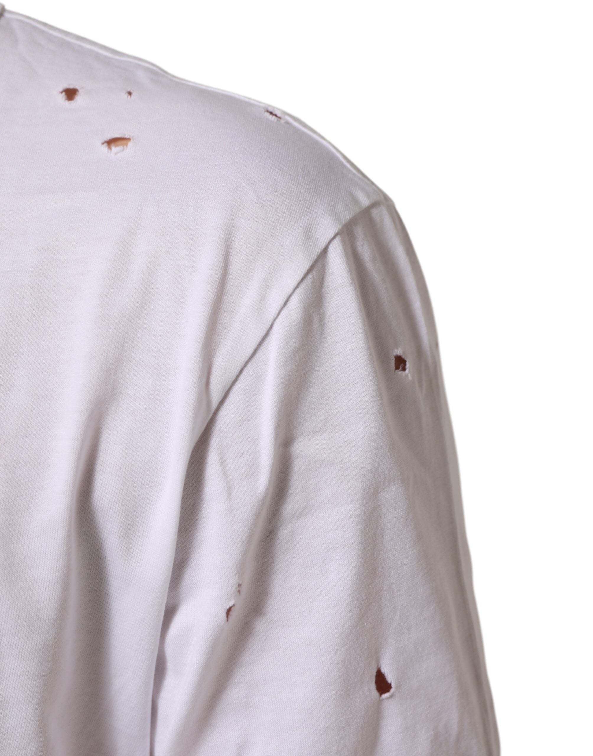T-shirt blanc pour homme Dolce & Gabbana en coton décontracté avec col en V et effet usé.