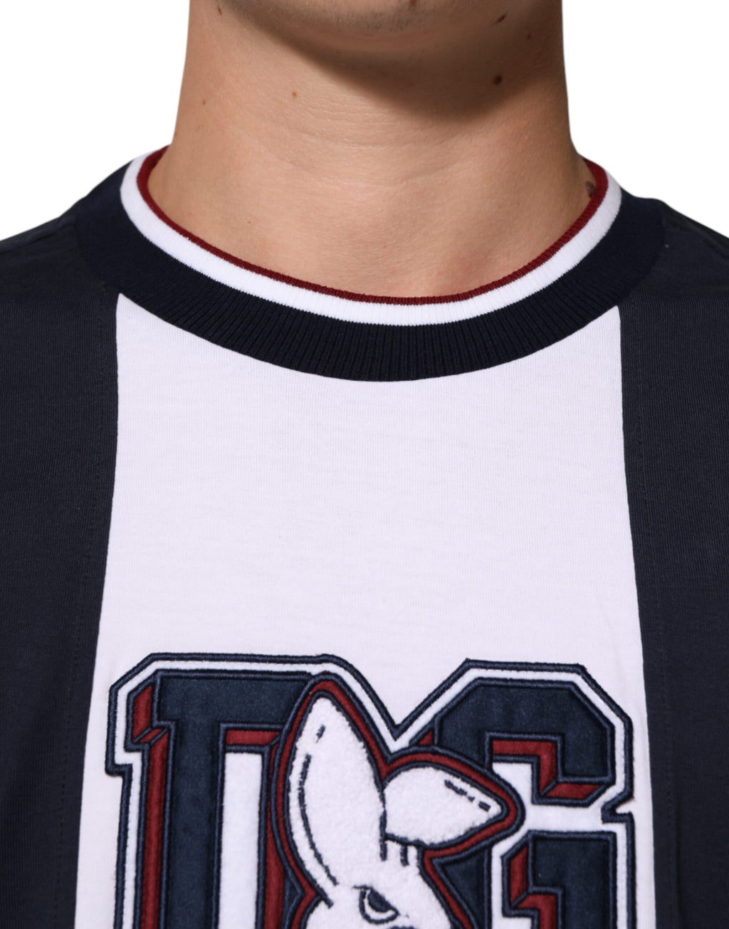 T-shirt homme à col rond en coton multicolore à rayures, Dolce & Gabbana, style décontracté et tendance.