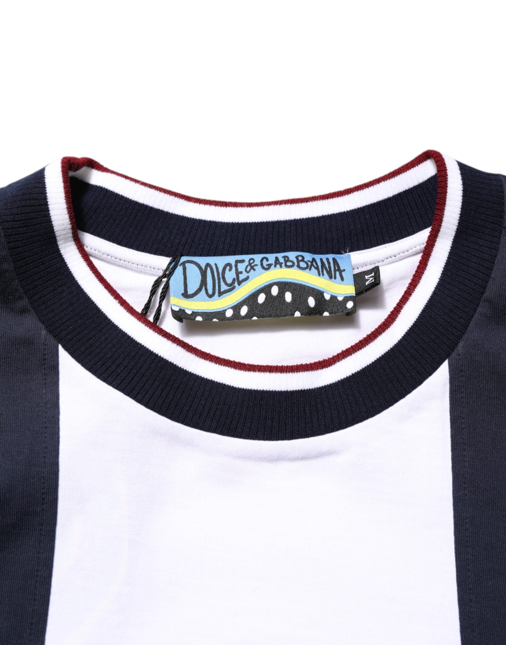 T-shirt homme Dolce & Gabbana en coton à rayures multicolores et col rond, style décontracté et élégant.