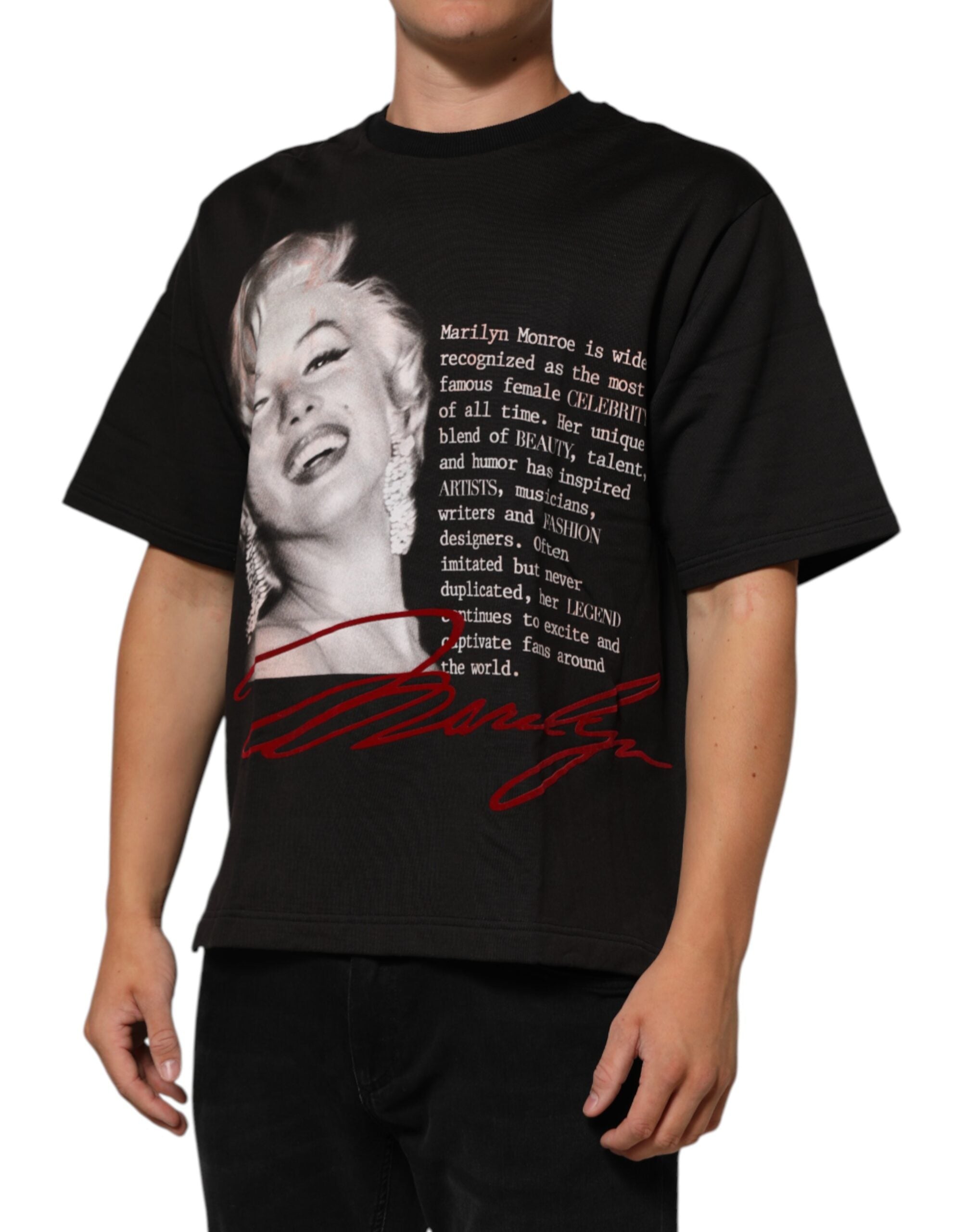 T-shirt noir Dolce & Gabbana Marilyn Monroe en coton avec col rond, illustration de Marilyn sur le devant.