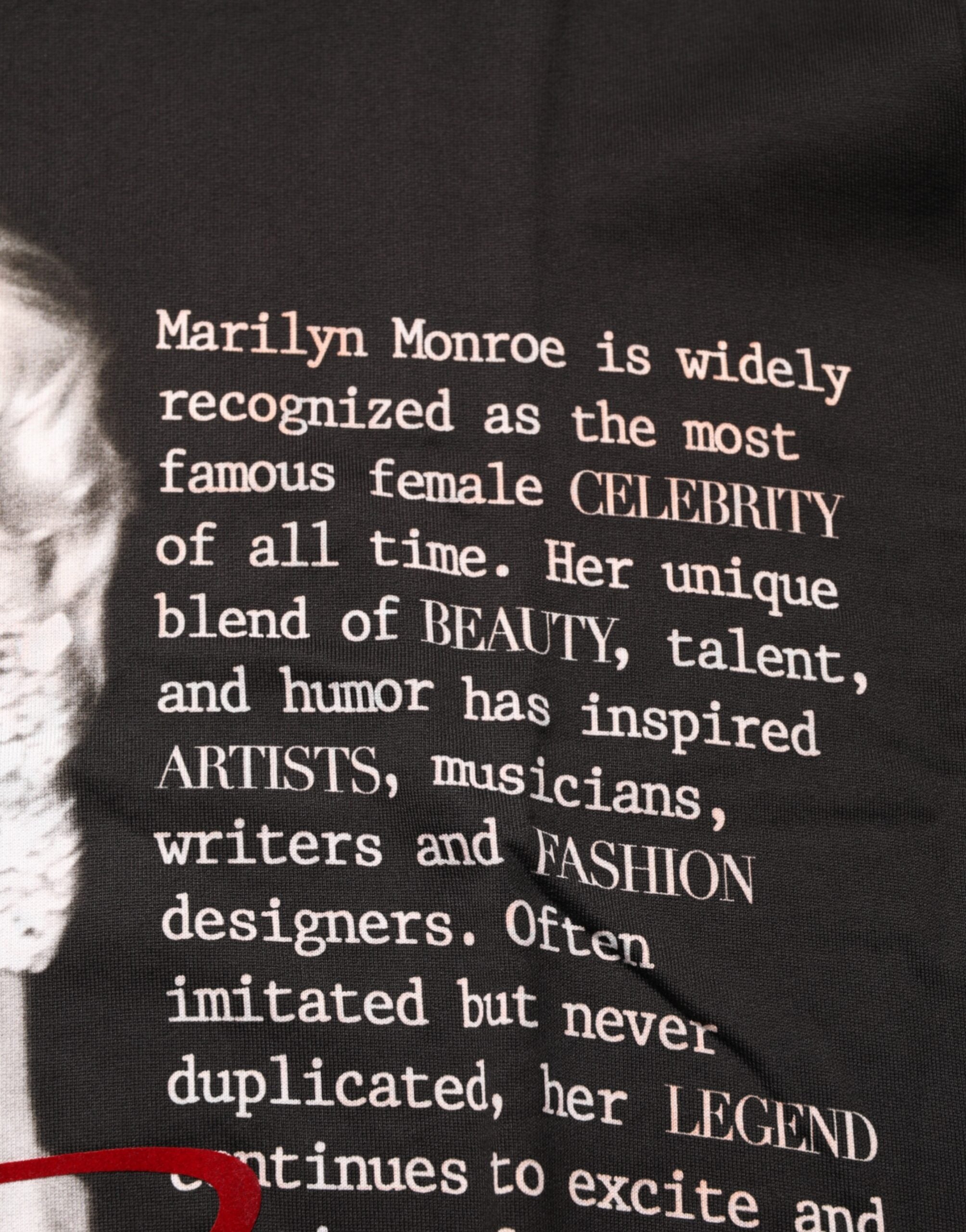 T-shirt noir Dolce & Gabbana Marilyn Monroe en coton avec col ras du cou, illustration du visage de Marilyn Monroe.