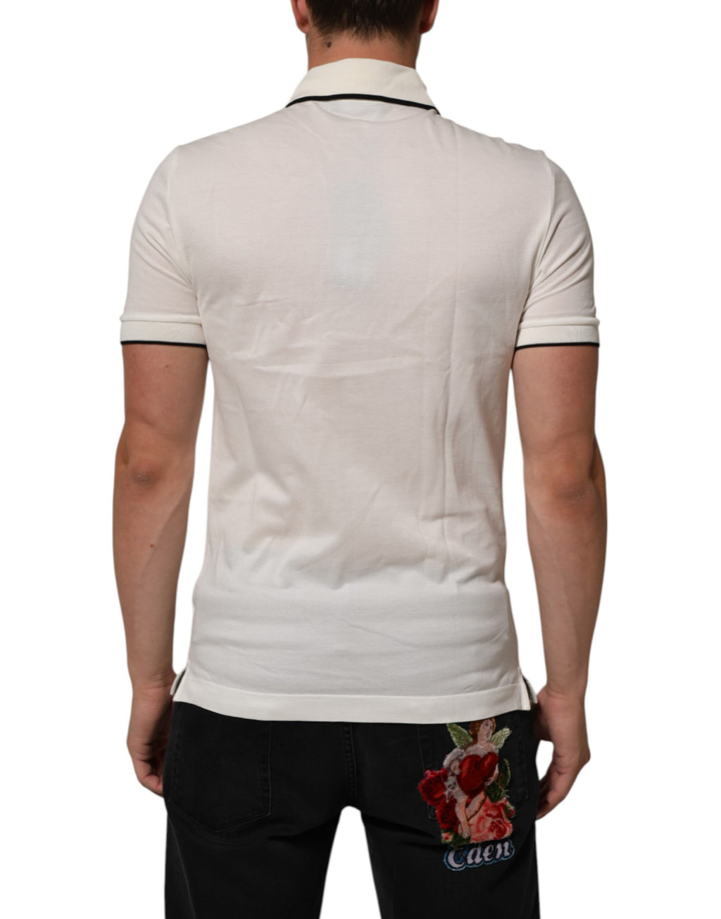 T-shirt polo en coton blanc Dolce & Gabbana avec broderie de logo, style élégant et classique.