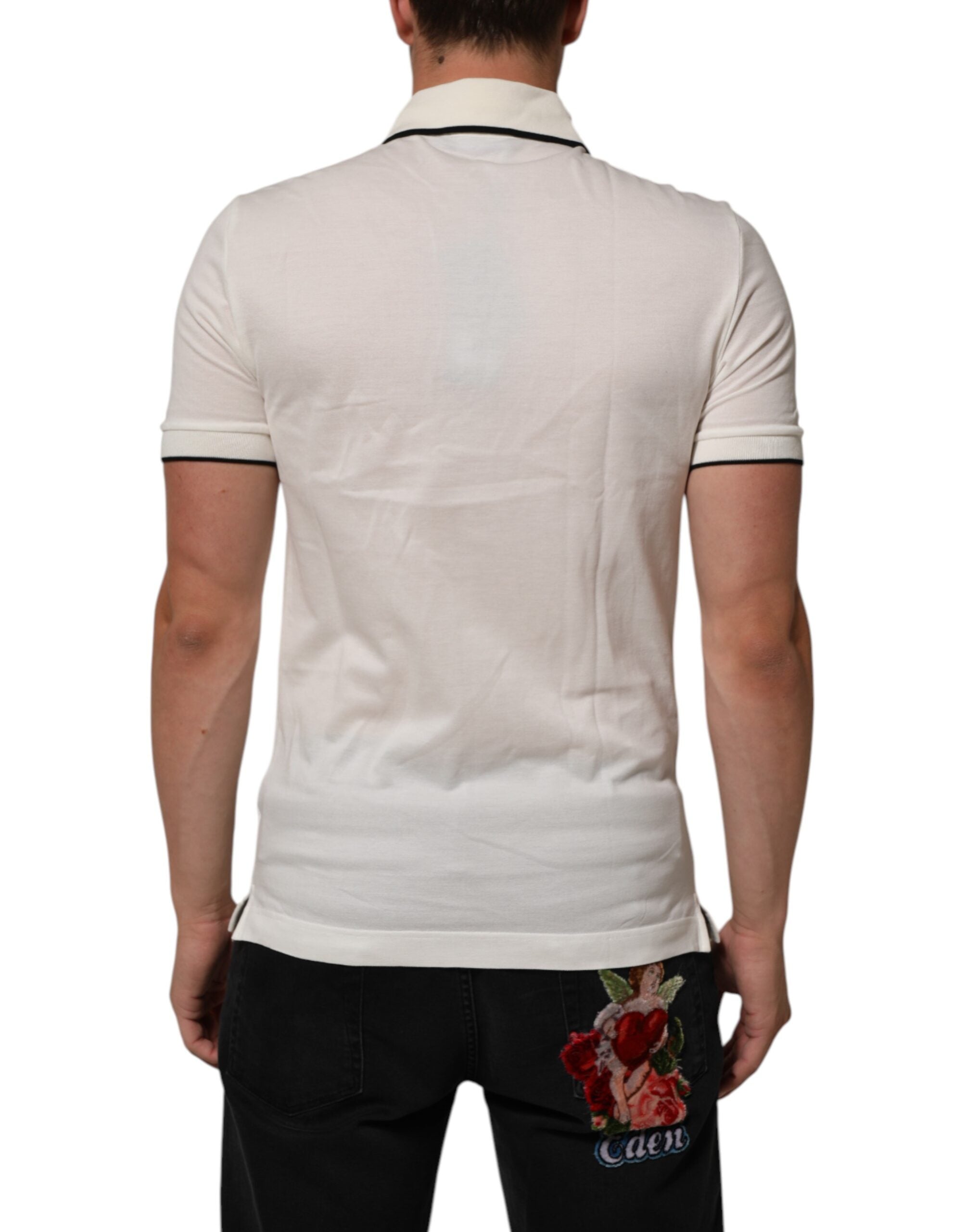 T-shirt polo en coton blanc Dolce & Gabbana avec broderie de logo, style élégant et classique.