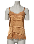 Lingerie Dolce & Gabbana en satin de soie marron avec dentelle florale, top sans manches élégant et confortable.