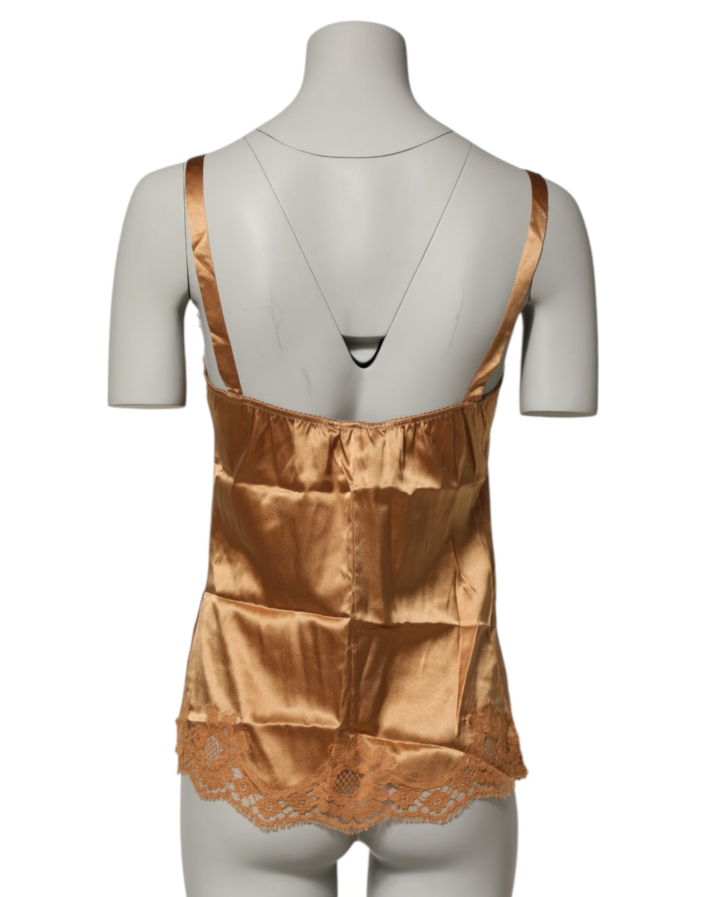 Lingerie Dolce & Gabbana en satin de soie marron avec dentelle florale, débardeur élégant pour femme.