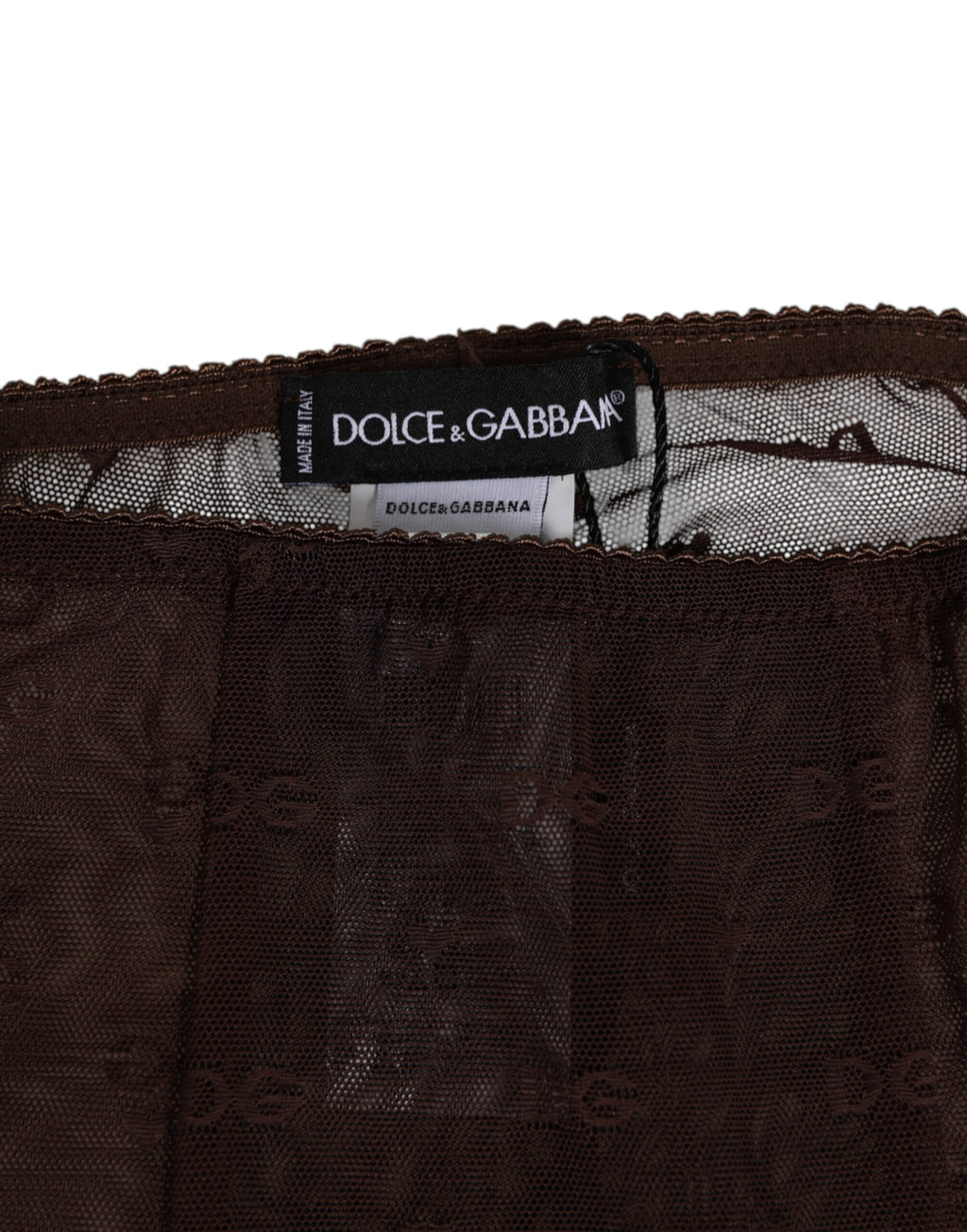Leggings en nylon marron Dolce & Gabbana avec logo en dentelle, pantalon sous-vêtements élégants et confortables.