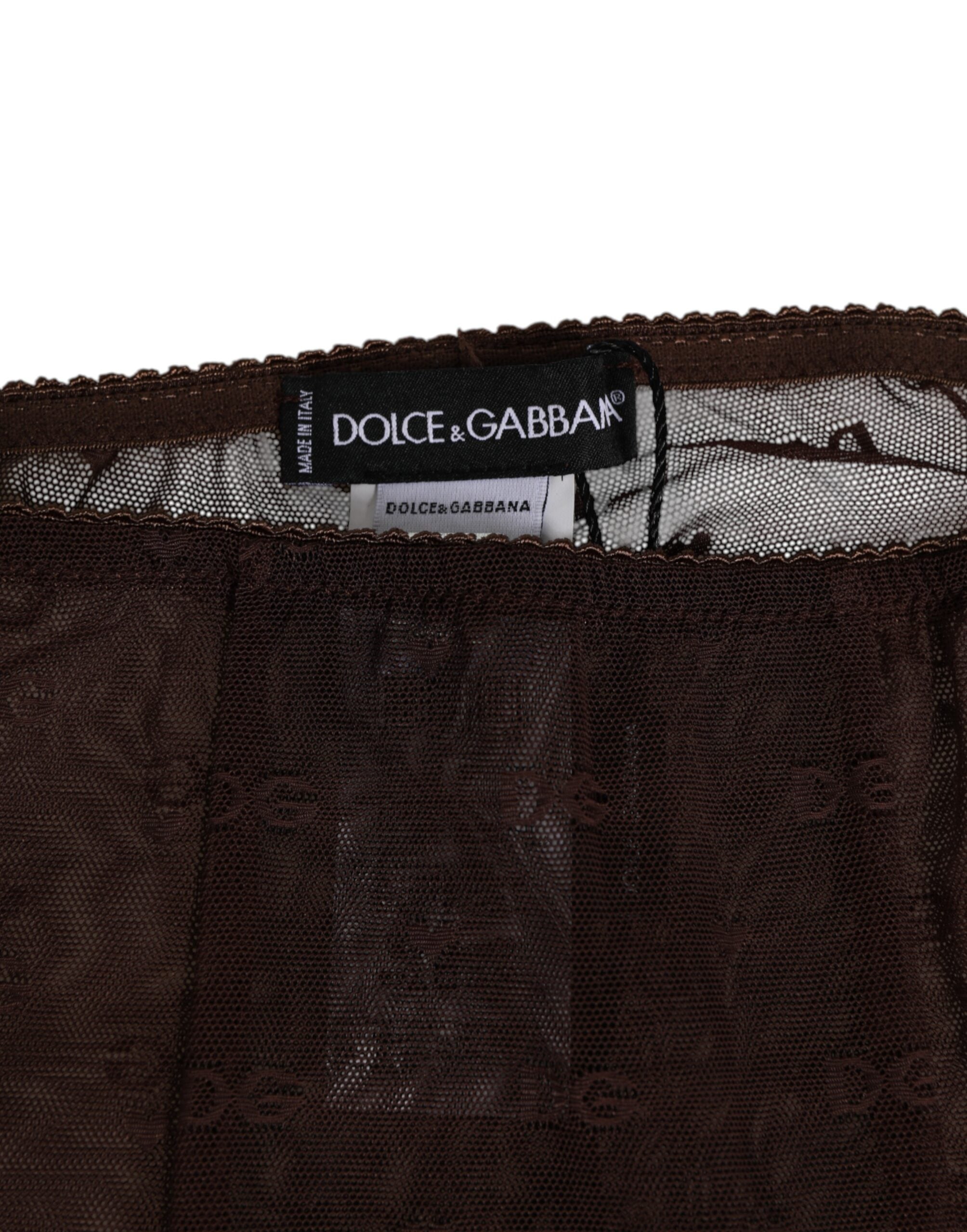 Leggings en nylon marron Dolce & Gabbana avec logo en dentelle, pantalon sous-vêtements élégants et confortables.