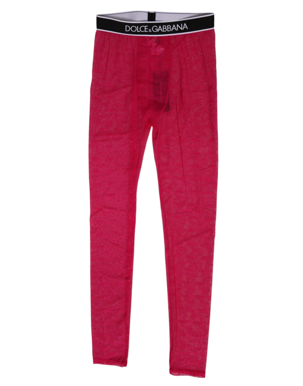 Leggings en nylon rose fuchsia Dolce & Gabbana avec logo en dentelle et ceinture élastique, vêtements de sous-vêtements élégants.