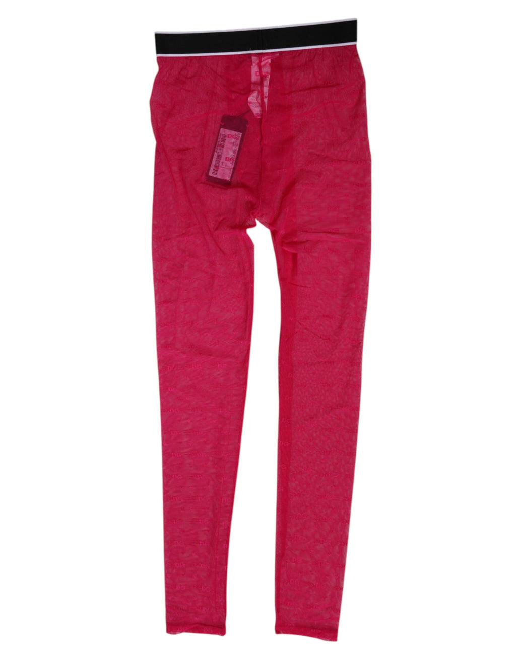 Leggings Dolce & Gabbana en nylon rose fuchsia avec logo en dentelle, pantalons et sous-vêtements élégants.
