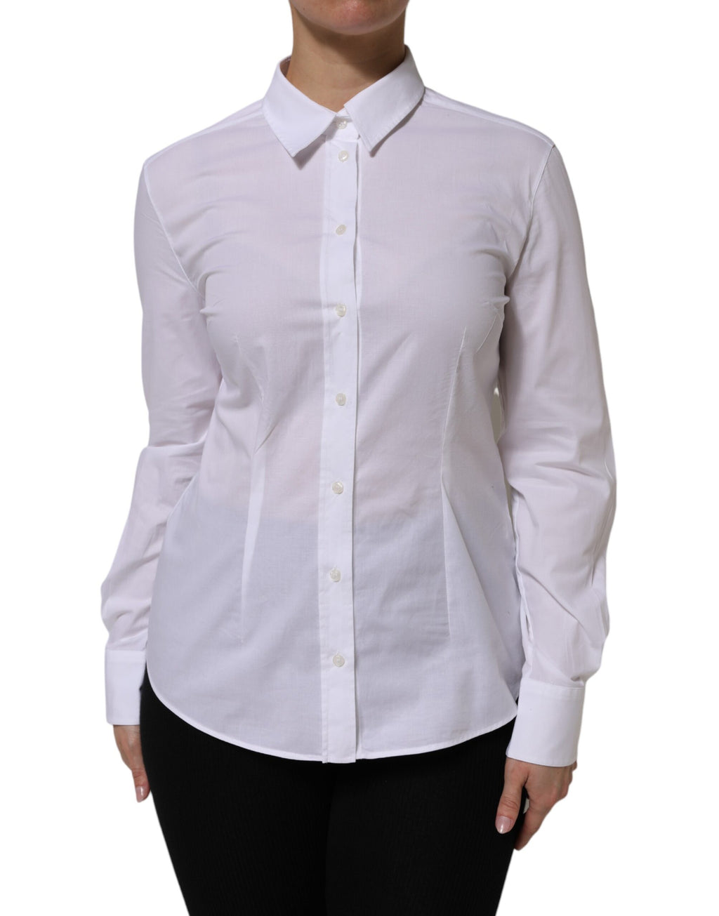 Chemise blanche en coton Dolce & Gabbana avec col et boutons, vue de face, élégante et classique pour homme.