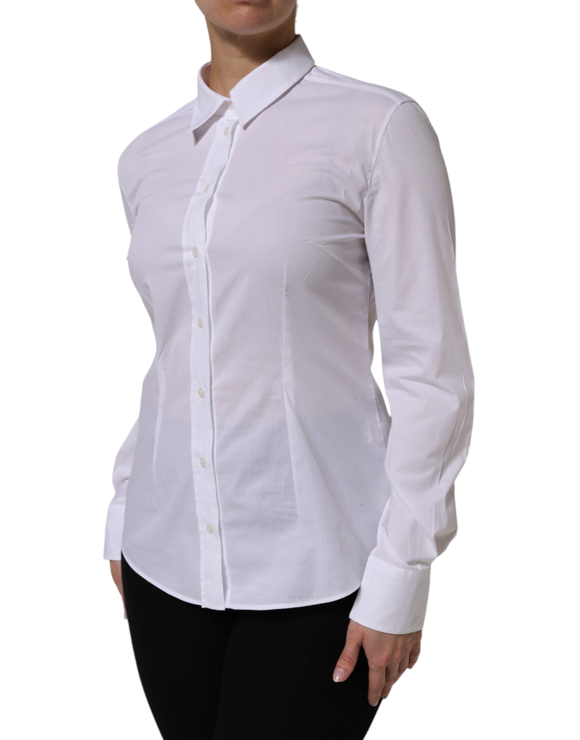 Chemise blanche en coton Dolce & Gabbana avec col formel, vue de face, élégante et adaptée aux occasions formelles.