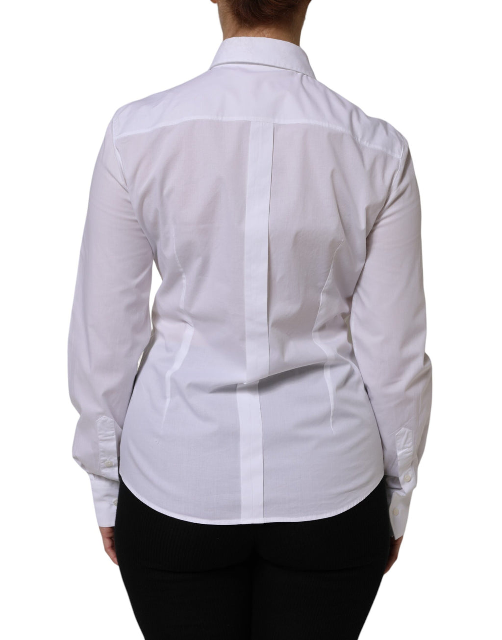 Chemise blanche en coton Dolce & Gabbana avec col et boutons, vue de face sur le haut du corps.