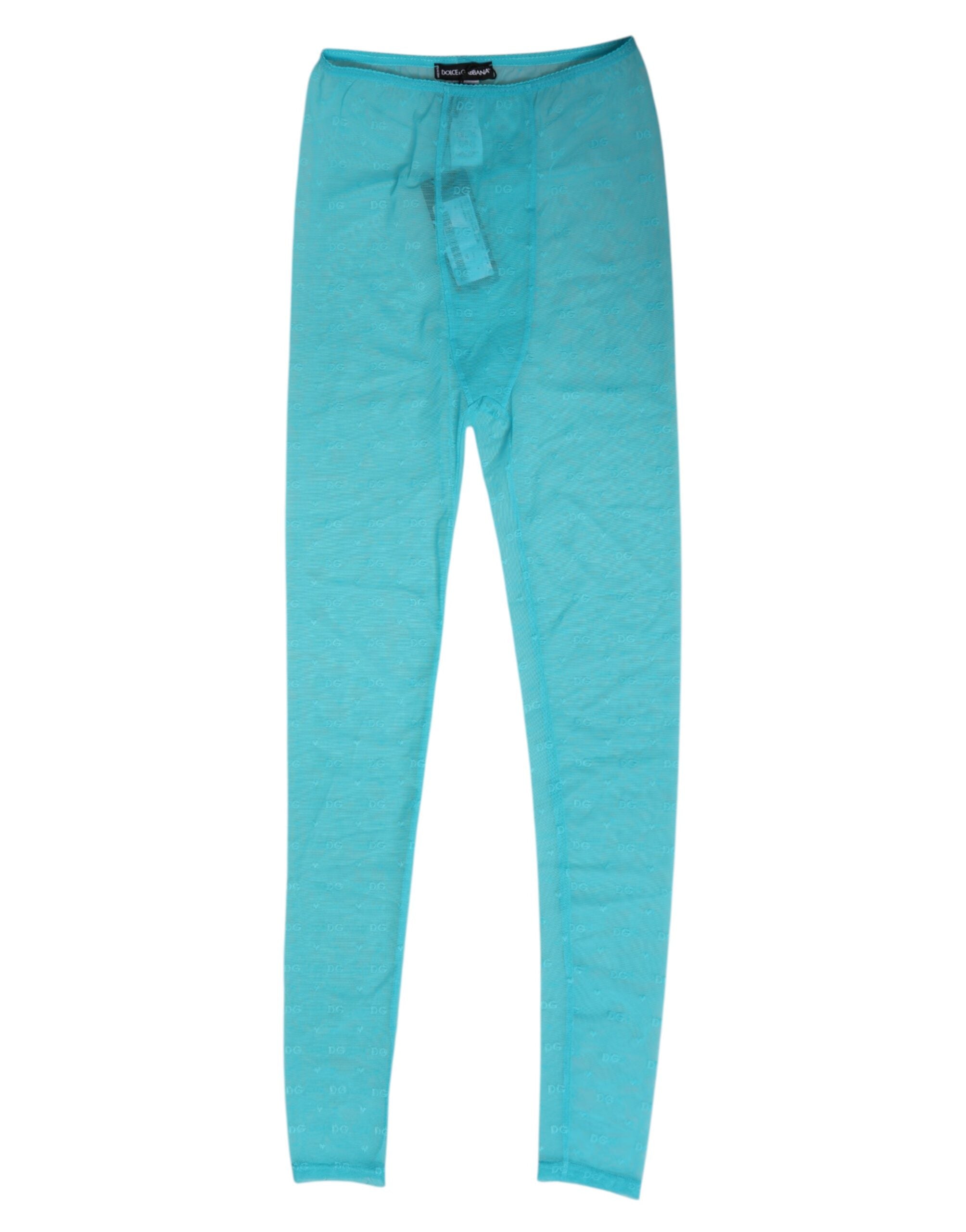 Leggings en nylon Dolce & Gabbana Light Blue avec logo en dentelle, vêtement de dessous élégant et confortable.