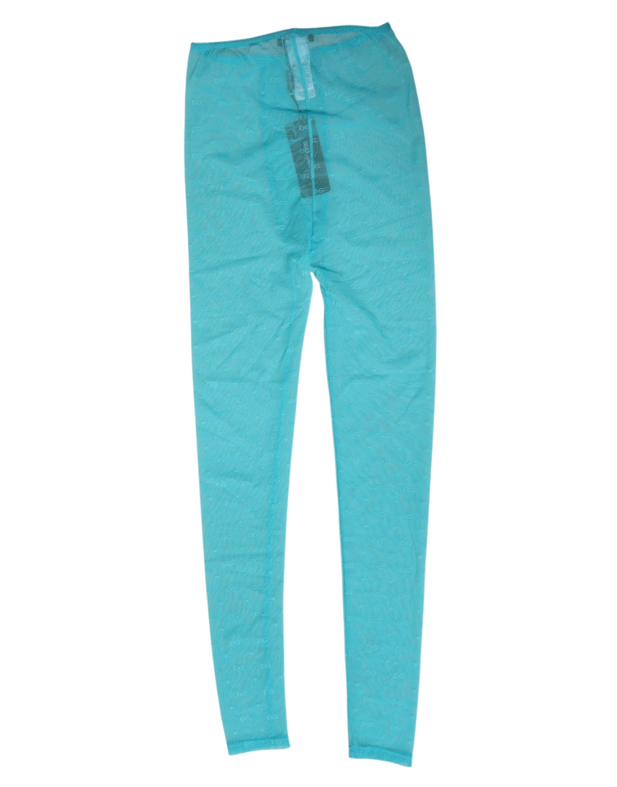 Leggings en nylon avec logo Dolce & Gabbana Light Blue, design en dentelle et style confortable, sous-vêtements élégants pour femmes.