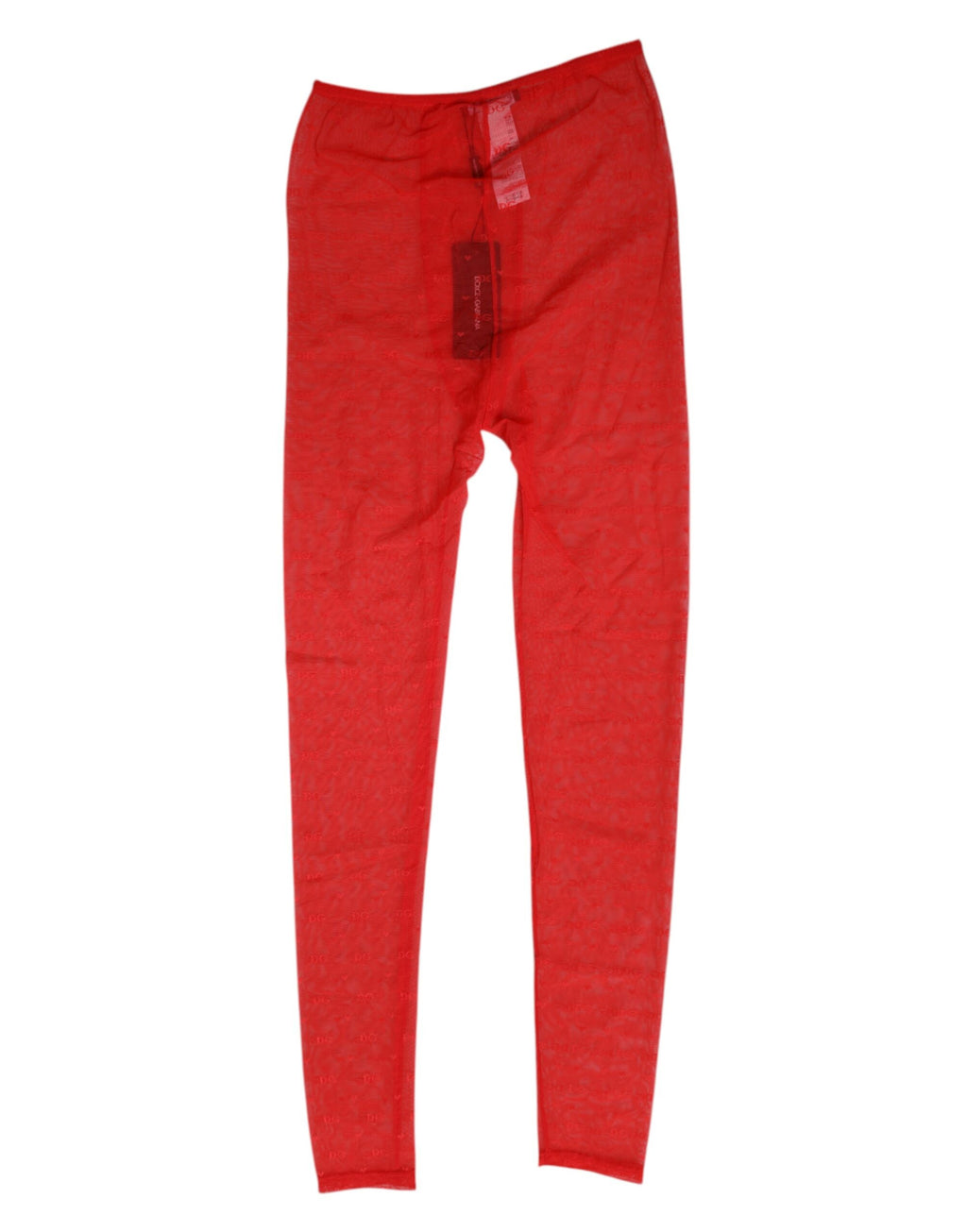 Leggings en nylon rouge Dolce & Gabbana avec logo en dentelle, vêtement de dessous élégante et confortable.
