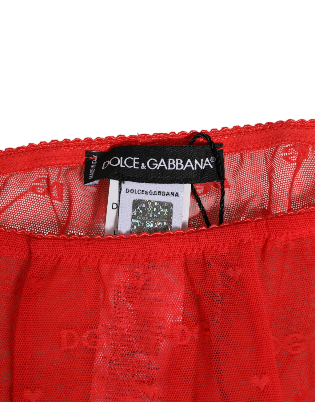 Leggings en nylon rouge Dolce & Gabbana avec logo en dentelle, pantalon de sous-vêtements élégants et confortables.