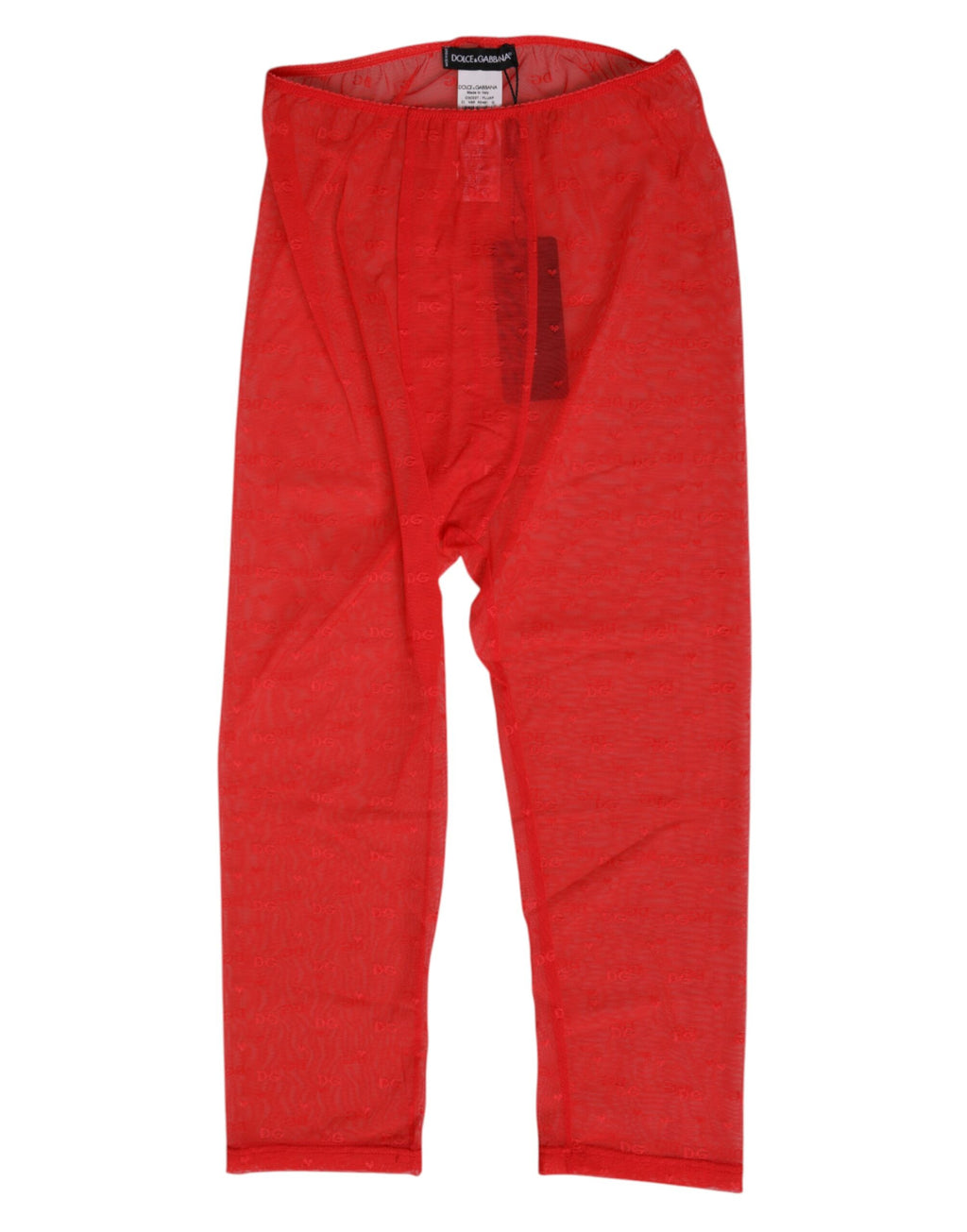 Lingerie Dolce & Gabbana rouge à logo en dentelle, pantalon midi ajusté et moulant avec ceinture fine.