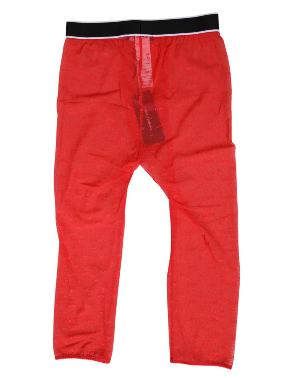 Slip en dentelle rouge Dolce & Gabbana, pantalon midi ajusté avec logo, sous-vêtements élégants et raffinés.