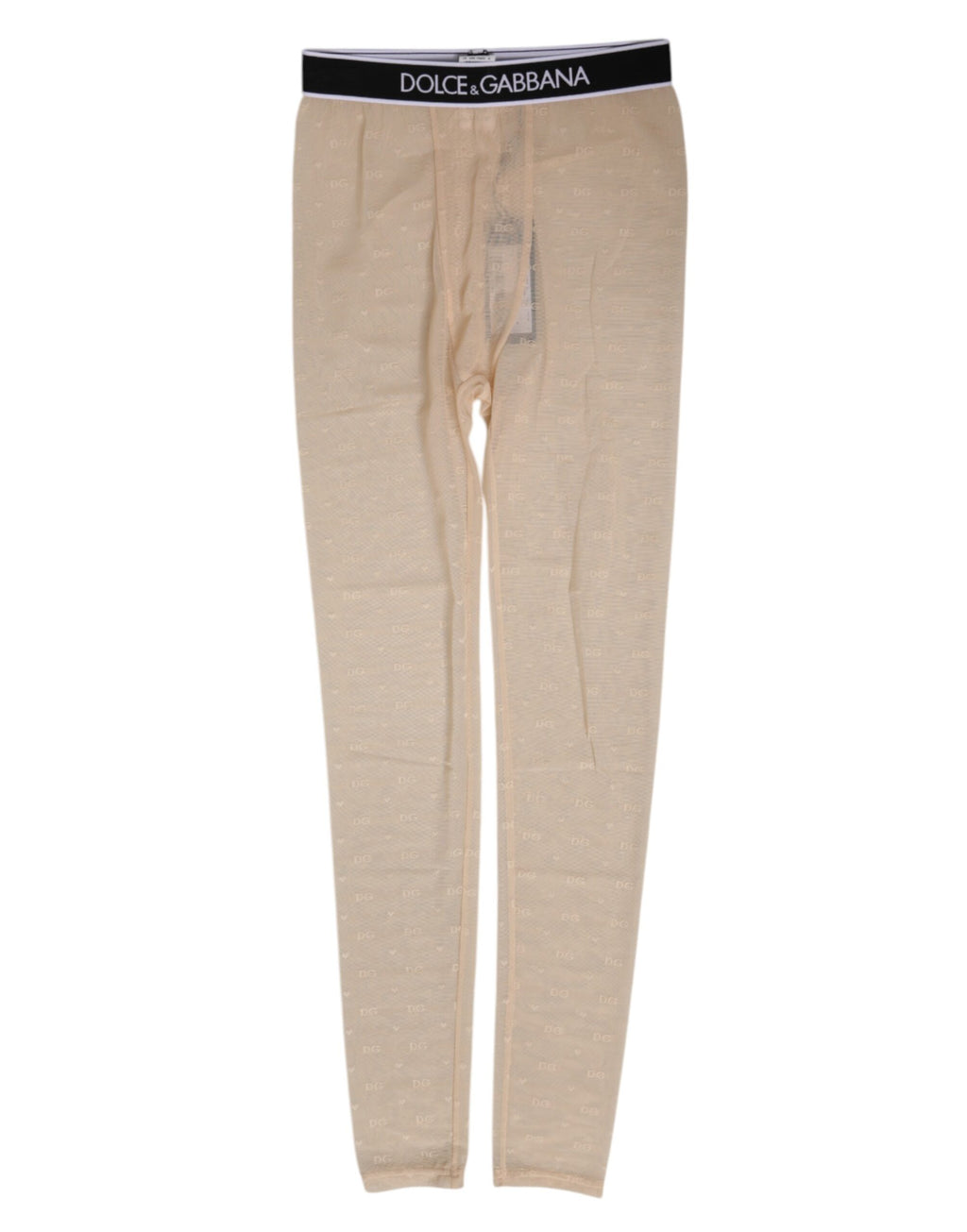 Leggings en nylon beige Dolce & Gabbana avec logo en dentelle, vêtements de dessous élégants et confortables.