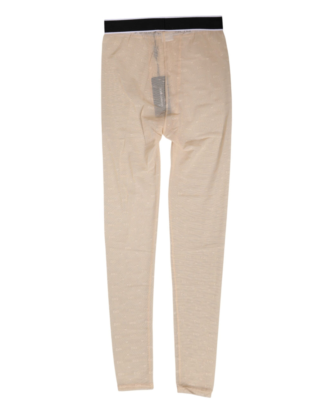 Leggings en nylon beige Dolce & Gabbana avec logo en dentelle, pantalon de sous-vêtements élégants et confortables.
