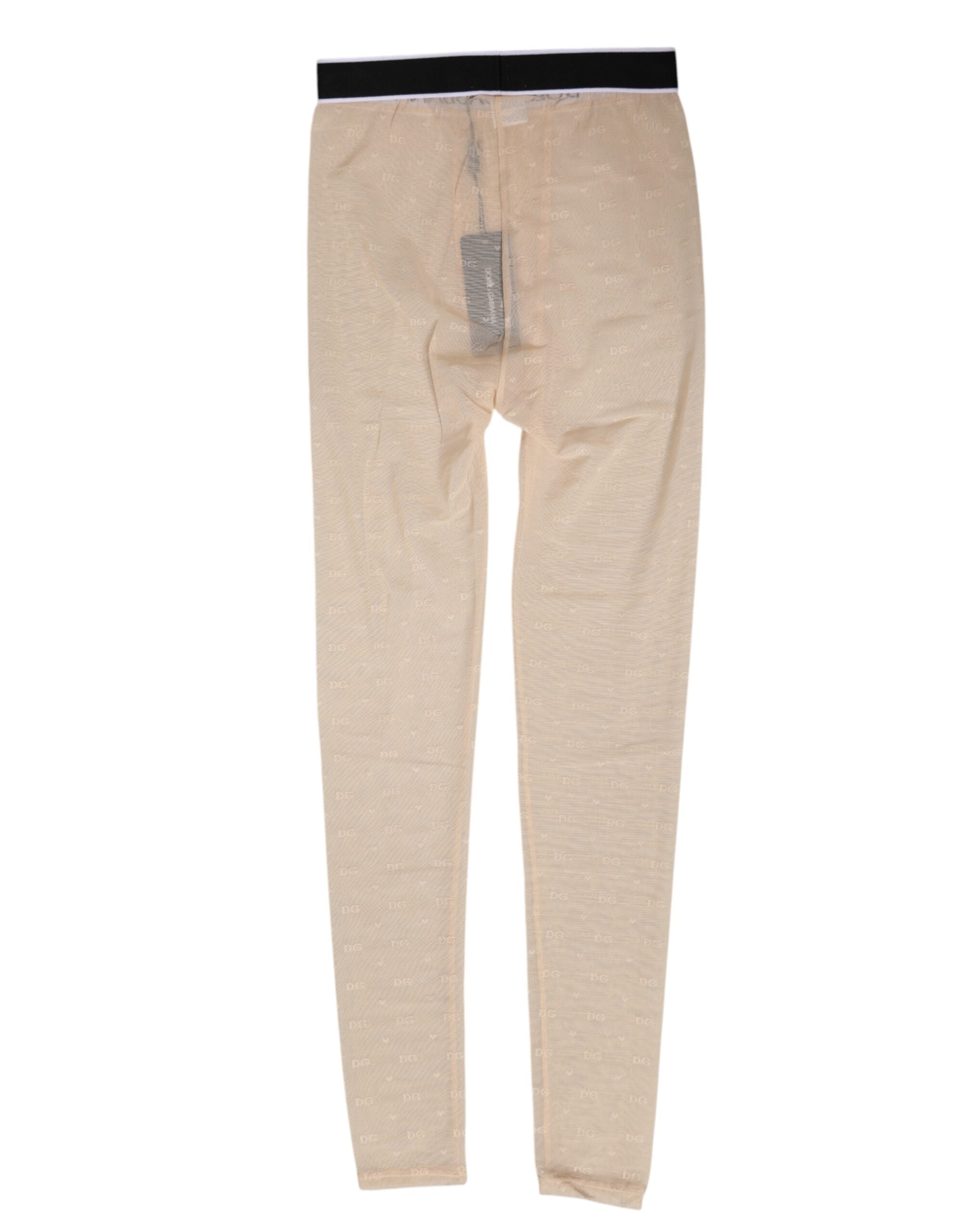 Leggings en nylon beige Dolce & Gabbana avec logo en dentelle, pantalon de sous-vêtements élégants et confortables.