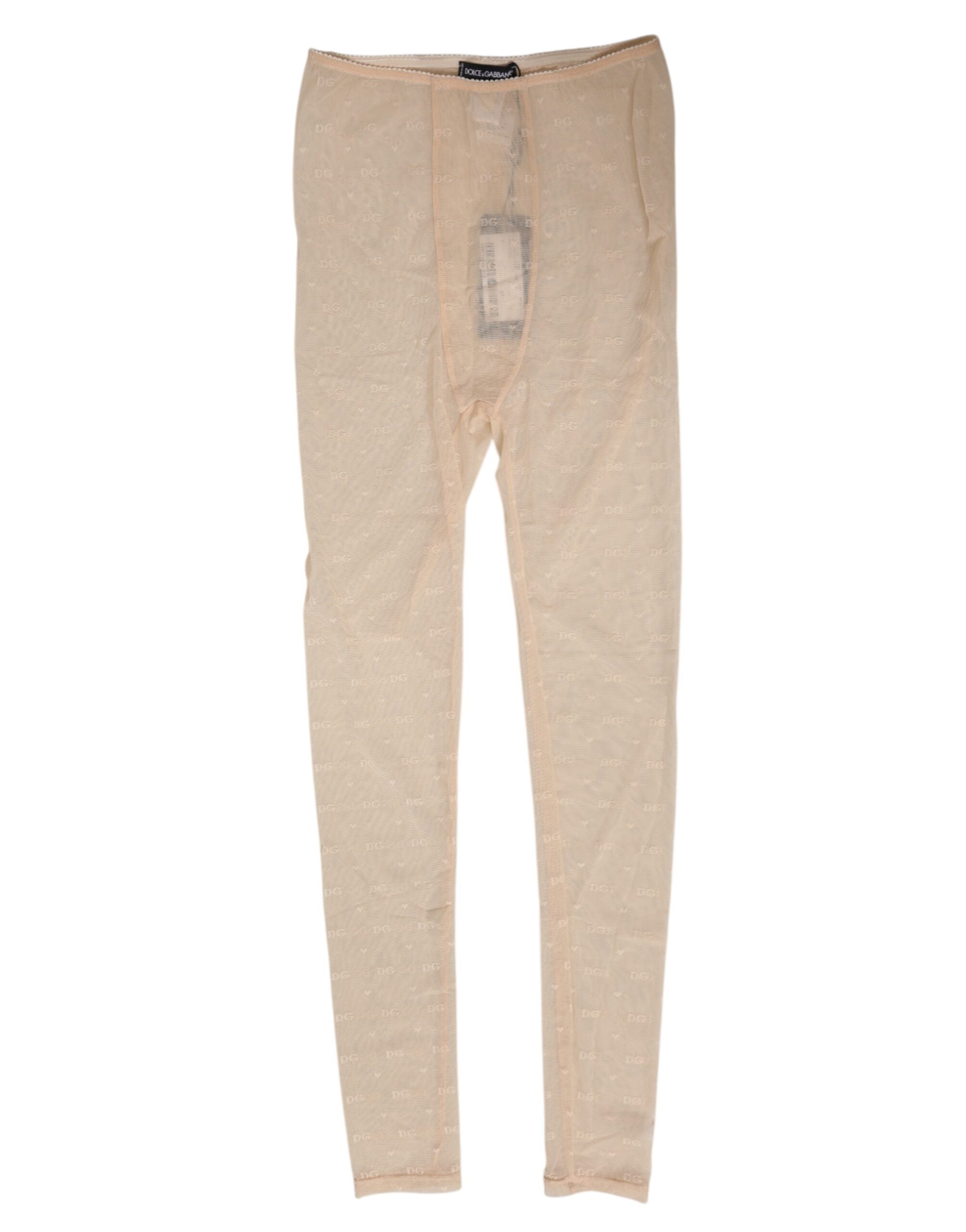 Leggings en nylon beige stretch avec logo et dentelle de Dolce & Gabbana, sous-vêtements élégants et confortables.