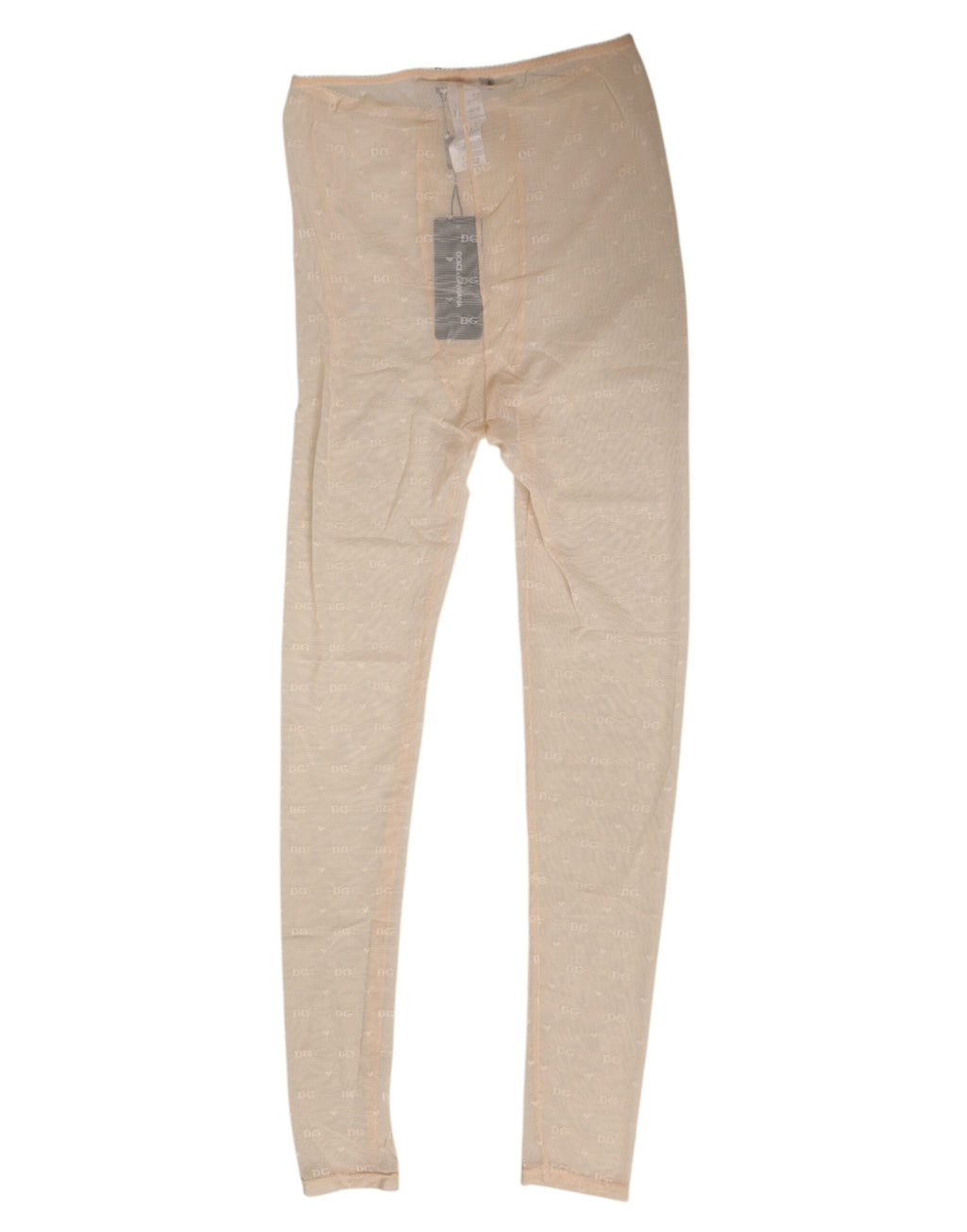 Leggings de lingerie en nylon beige Dolce & Gabbana avec logo en dentelle, stretch et ajusté pour un look élégant.
