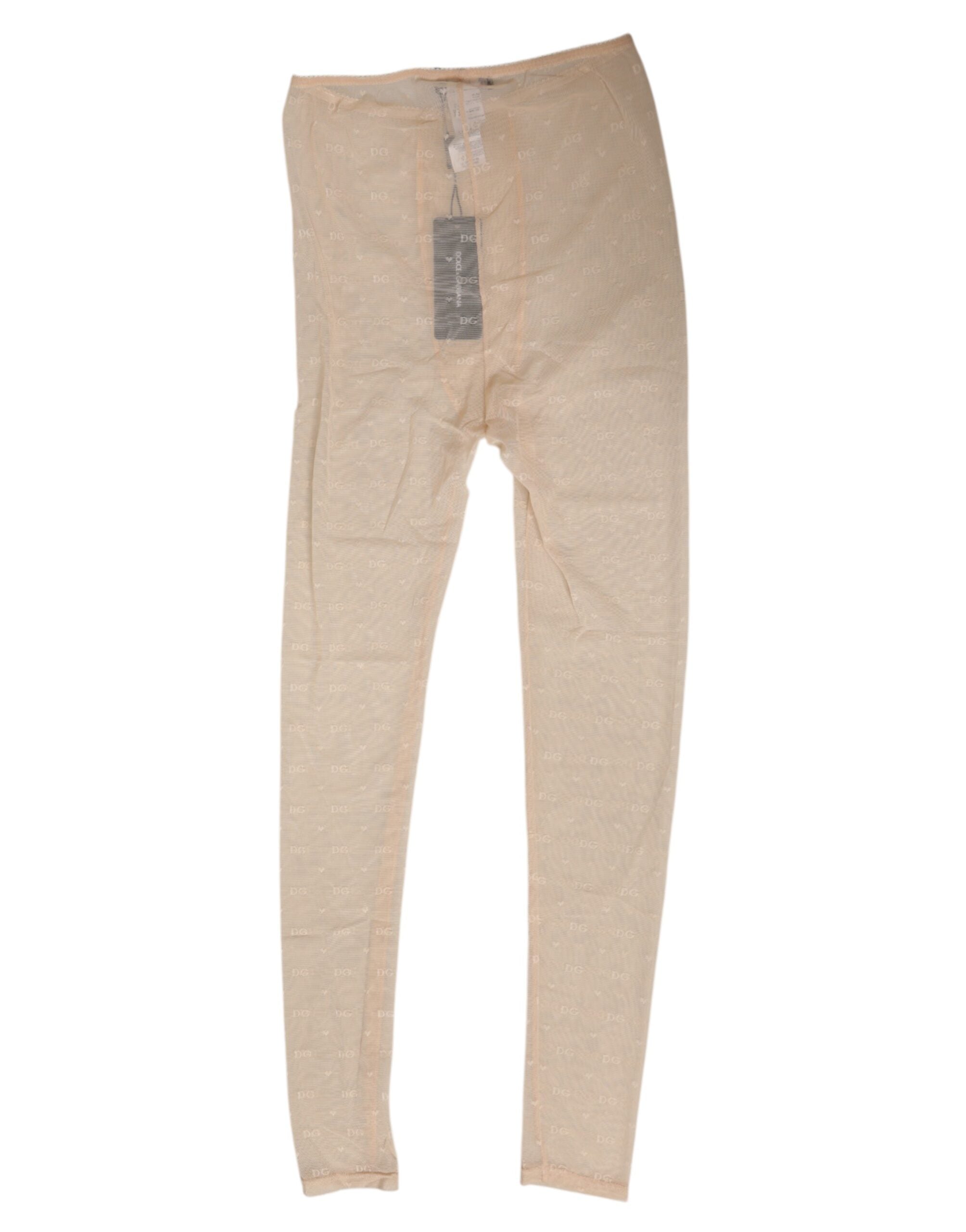 Leggings de lingerie en nylon beige Dolce & Gabbana avec logo en dentelle, stretch et ajusté pour un look élégant.