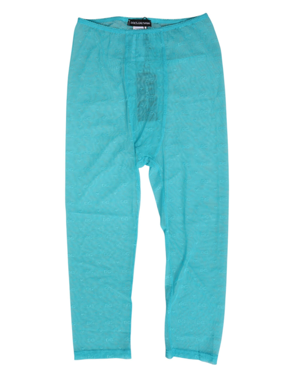 Sous-vêtements Dolce & Gabbana Light Blue Logo Lace, collants midi en dentelle, visibles avec logo distinctif.